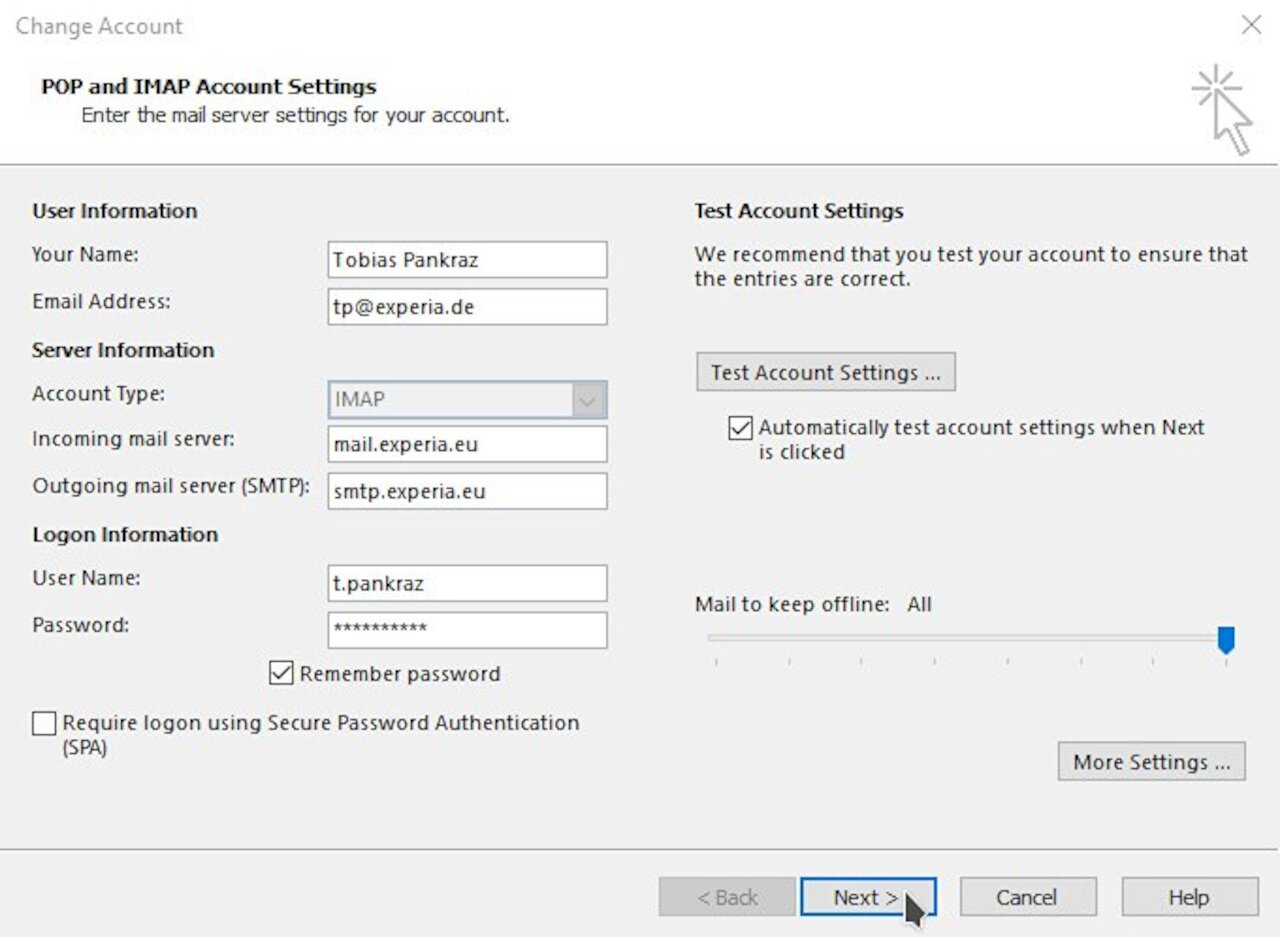 Outlook: Manuelle Konfiguration mit Benutzername und Passwort Image 11