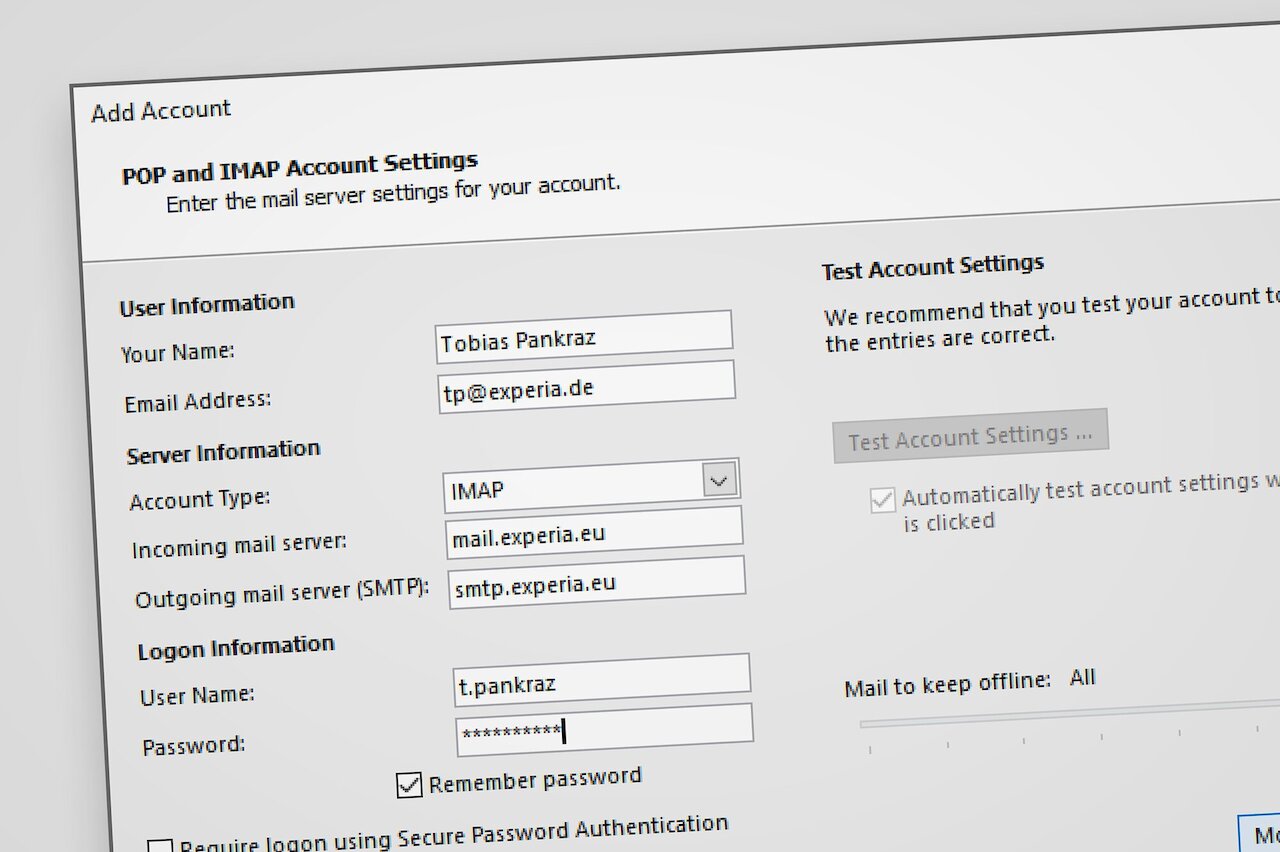Outlook: Manuelle Konfiguration mit Benutzername und Passwort Image 1