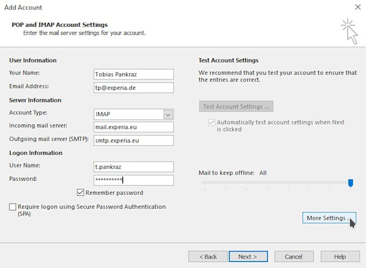 Outlook: Manuelle Konfiguration mit Benutzername und Passwort Image 8