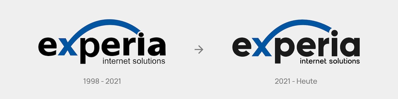 Das experia Logo: 1998 und Heute