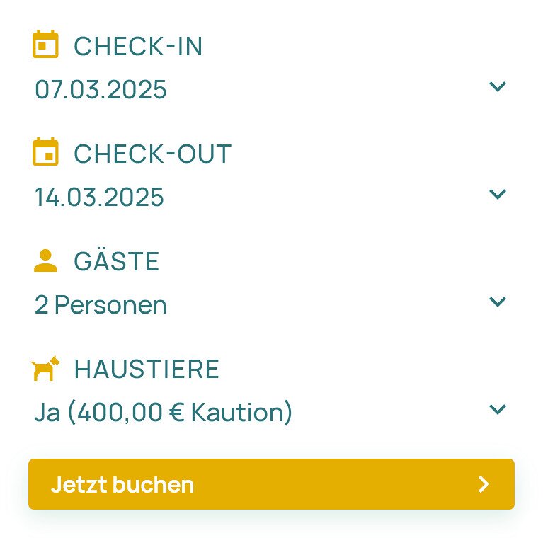 Screenshot von Buchungsparametern