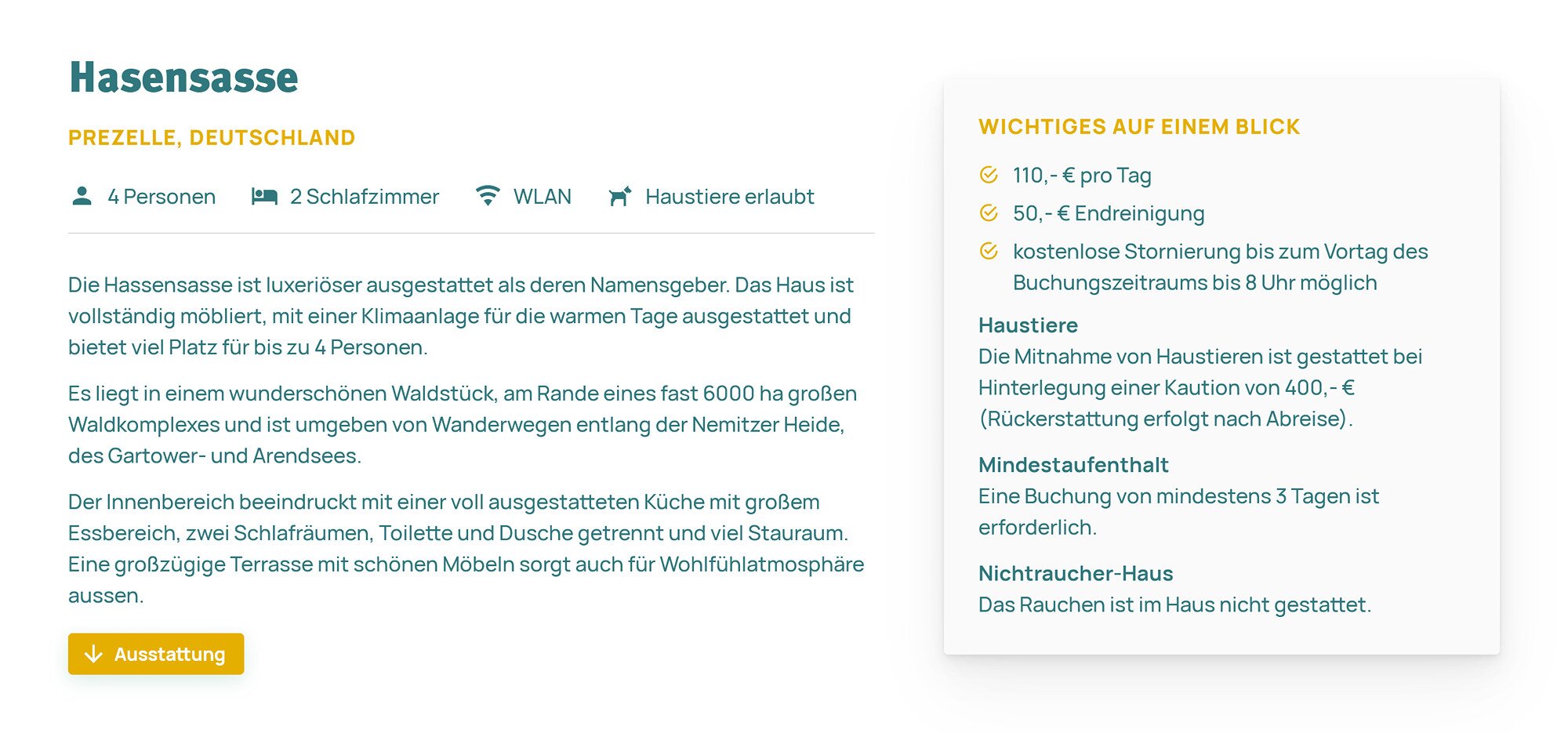 Screenshot der Objektbeschreibung eines Tiny Houses