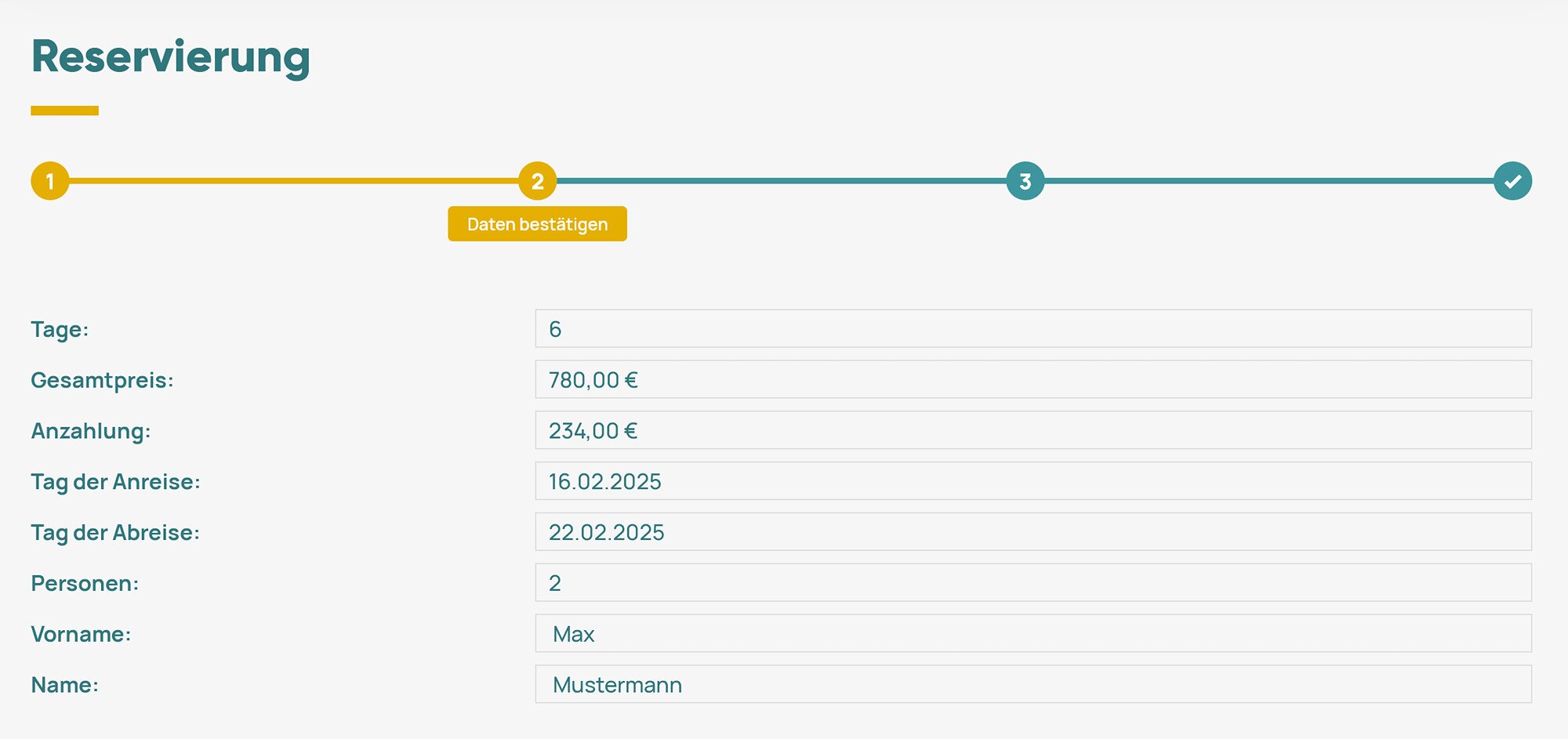 Screenshot von einem Buchungsformular