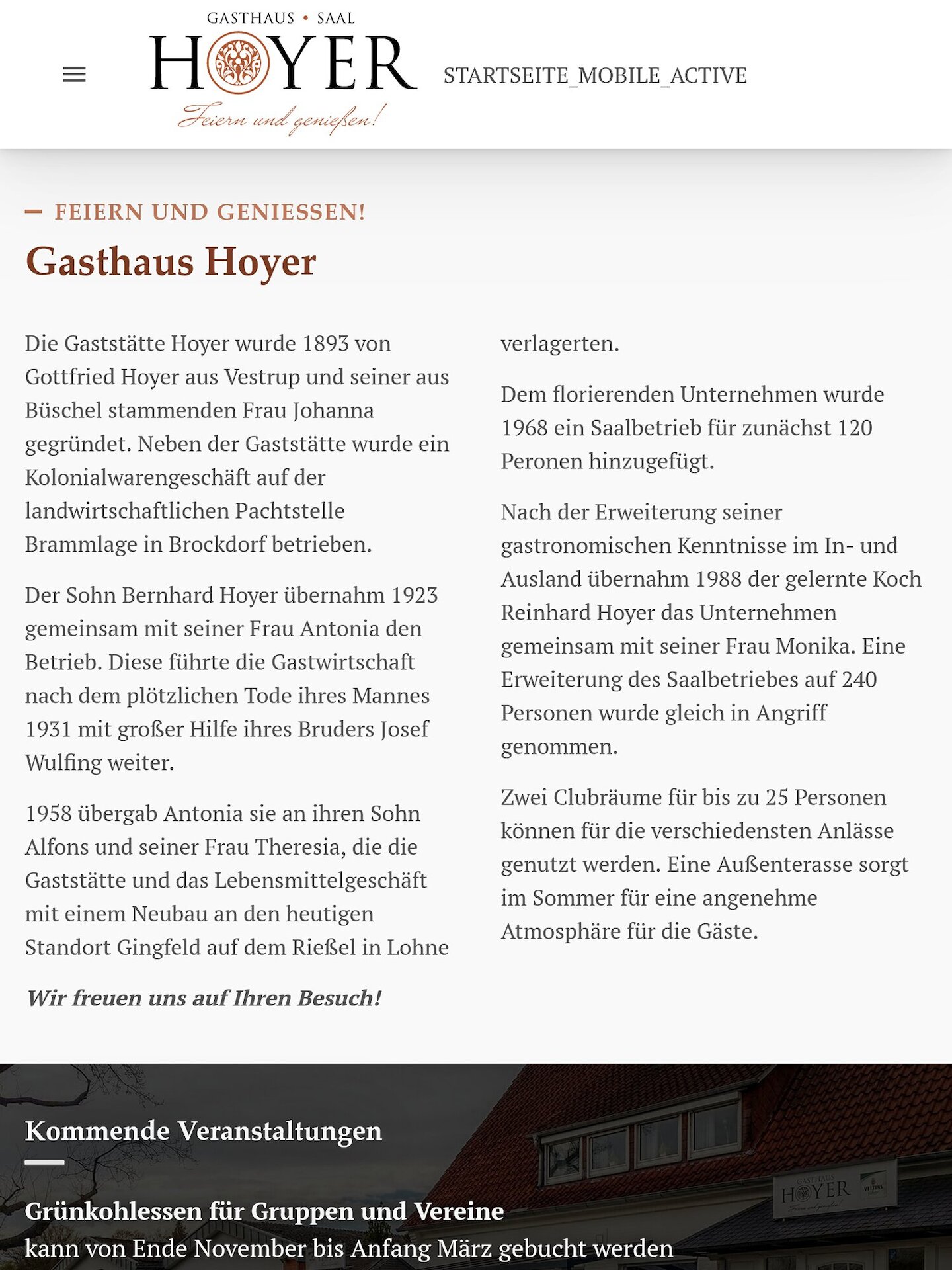 Tablet Screenshot der Website von: Gasthaus Hoyer