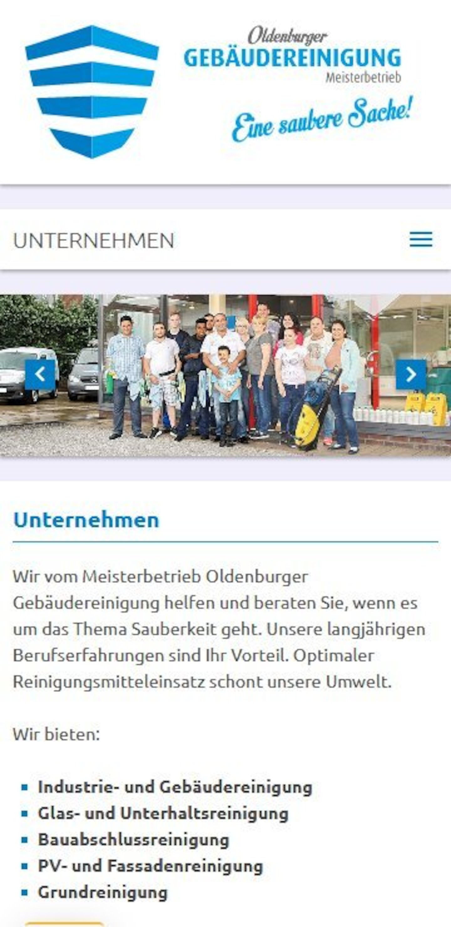Smartphone Screenshot der Website von: Oldenburger Gebäudereinigung