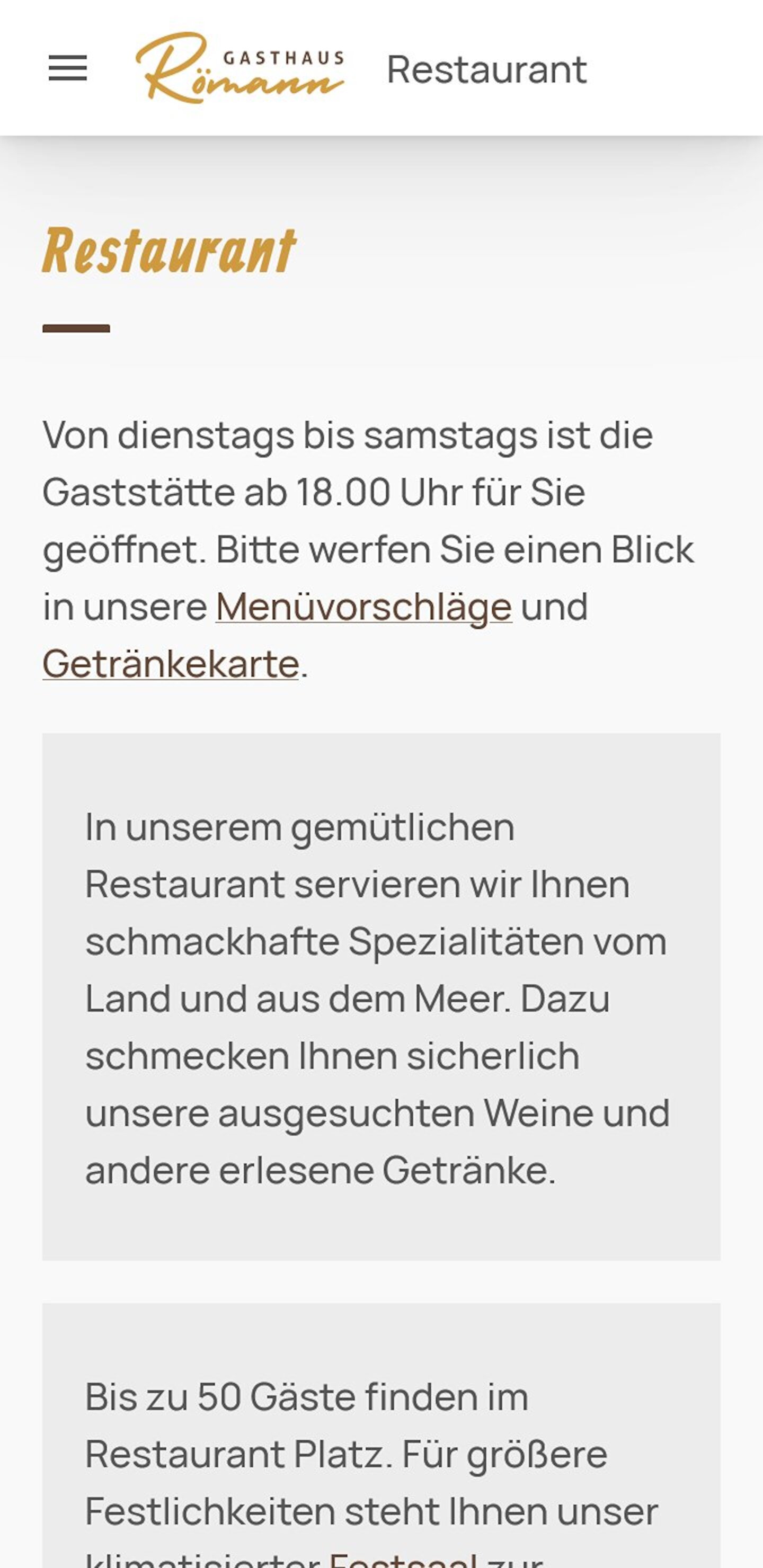 Smartphone Screenshot der Website von: Gasthaus Römann