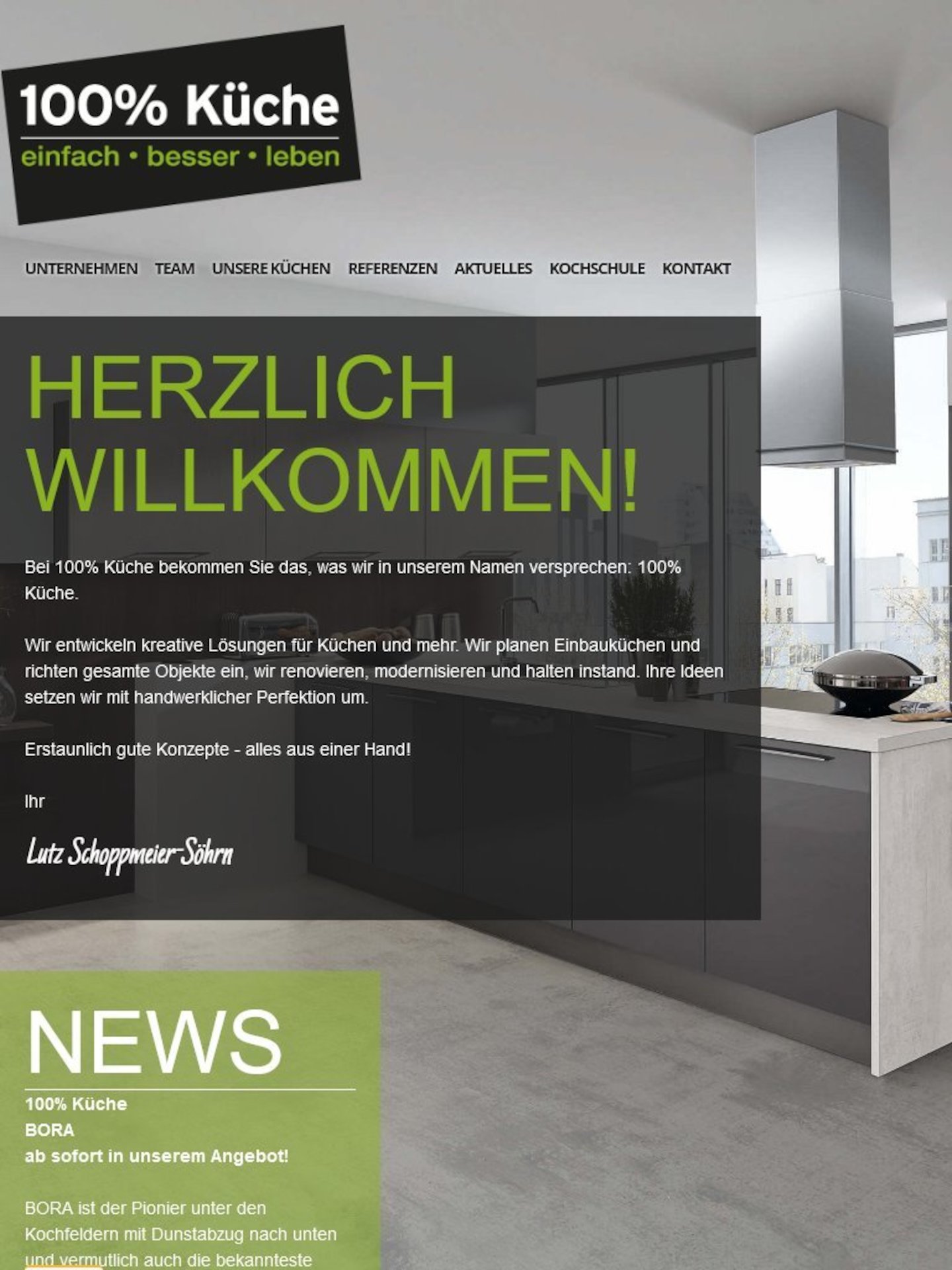 Tablet Screenshot der Website von: 100% Küche