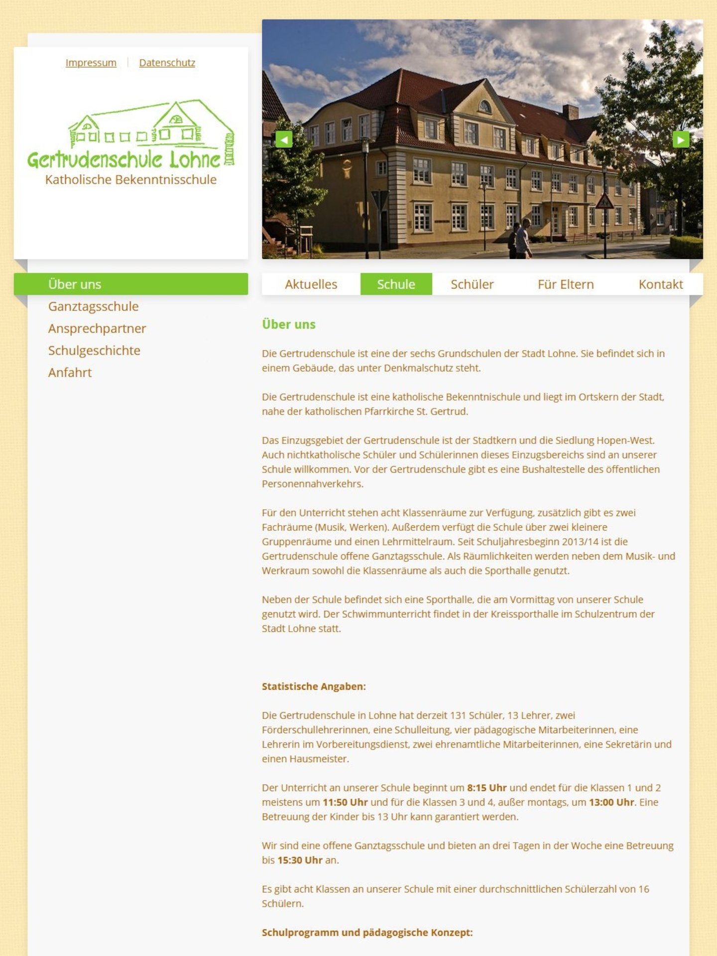 Tablet Screenshot der Website von: Gertrudenschule