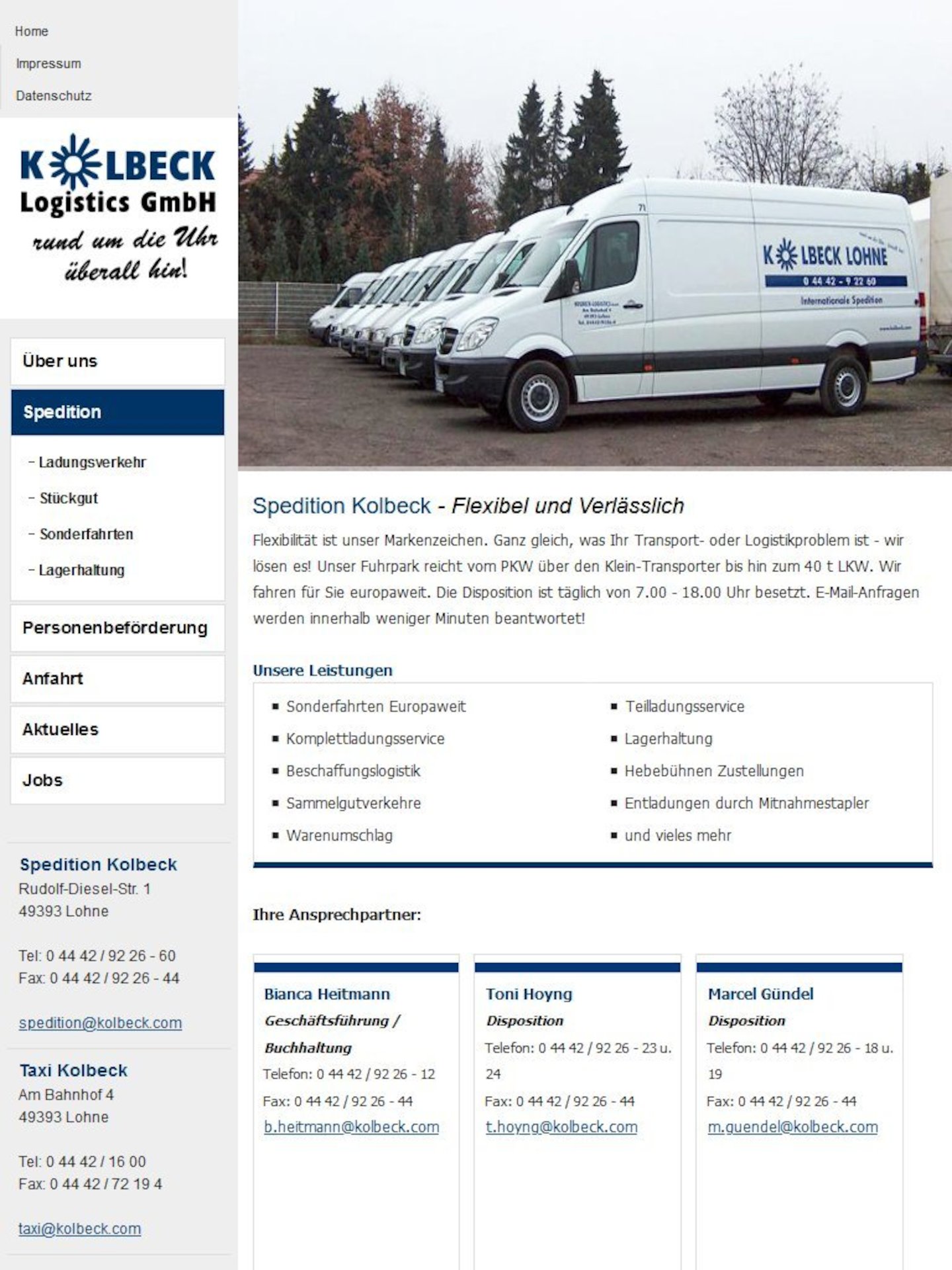 Tablet Screenshot der Website von: Kolbeck Logistics GmbH