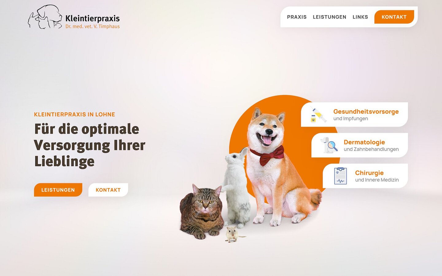 Desktop Screenshot der Website von: Kleintierpraxis Timphaus