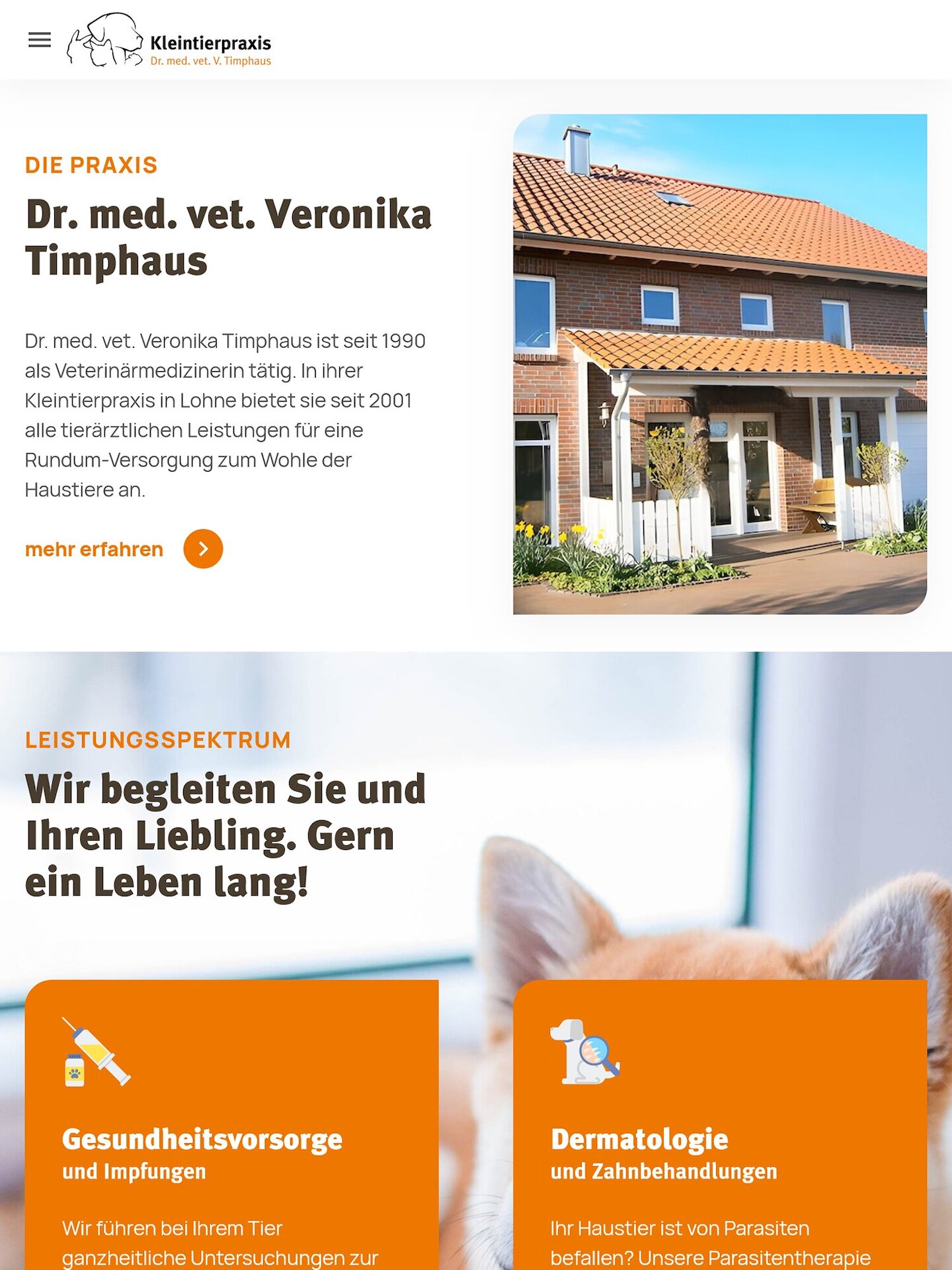 Tablet Screenshot der Website von: Kleintierpraxis Timphaus