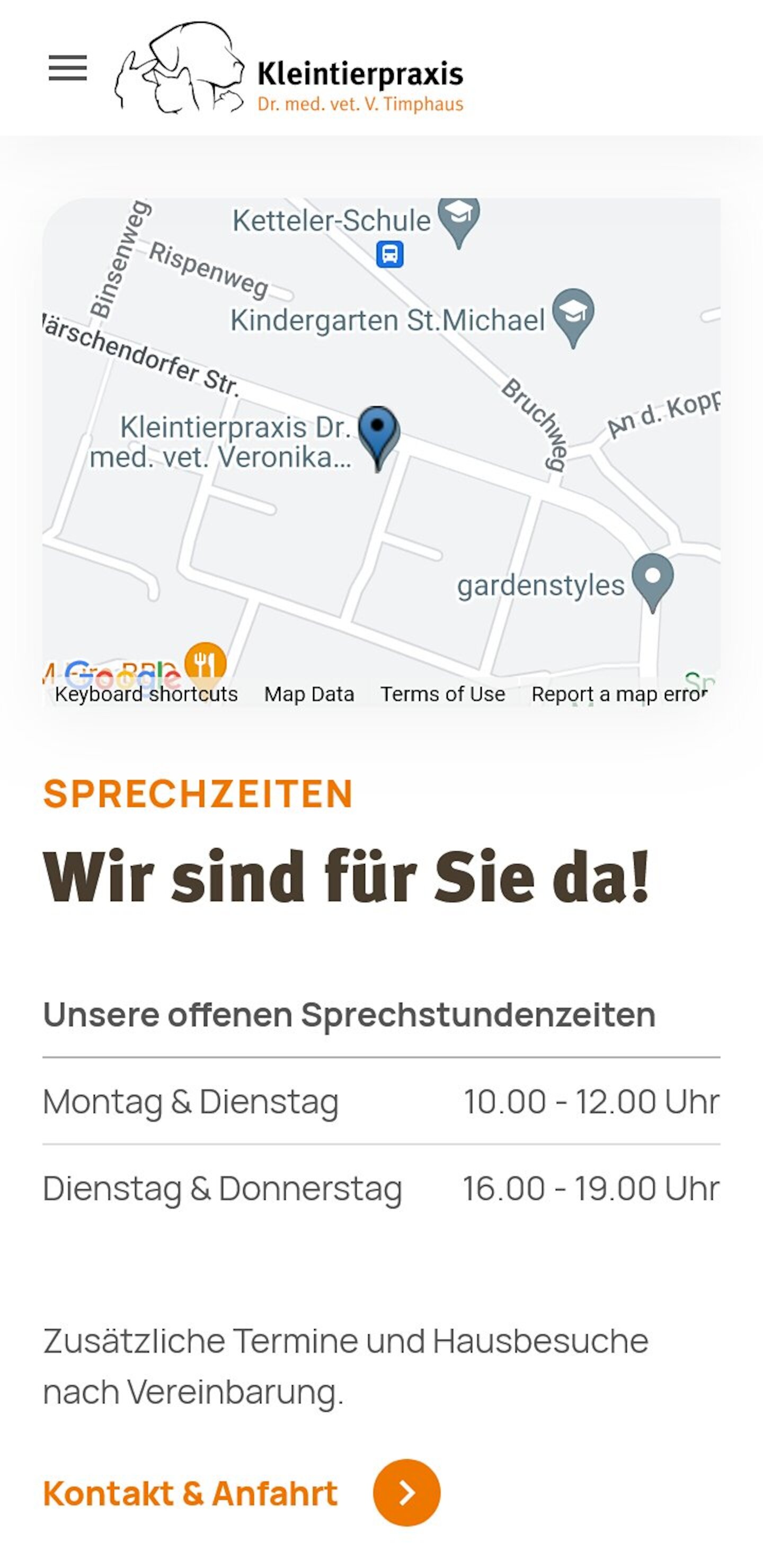 Smartphone Screenshot der Website von: Kleintierpraxis Timphaus