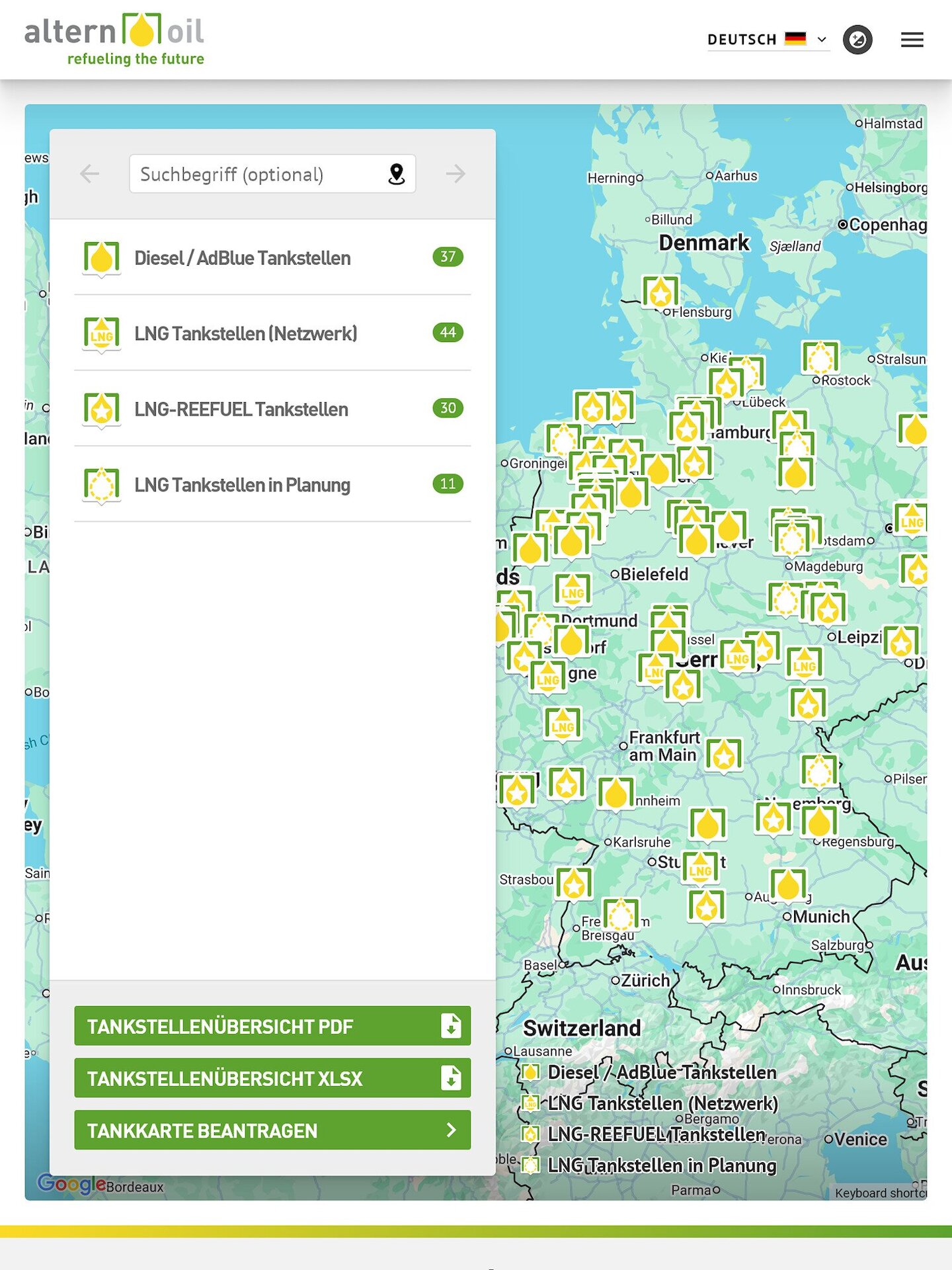 Tablet Screenshot der Website von: Alternoil GmbH