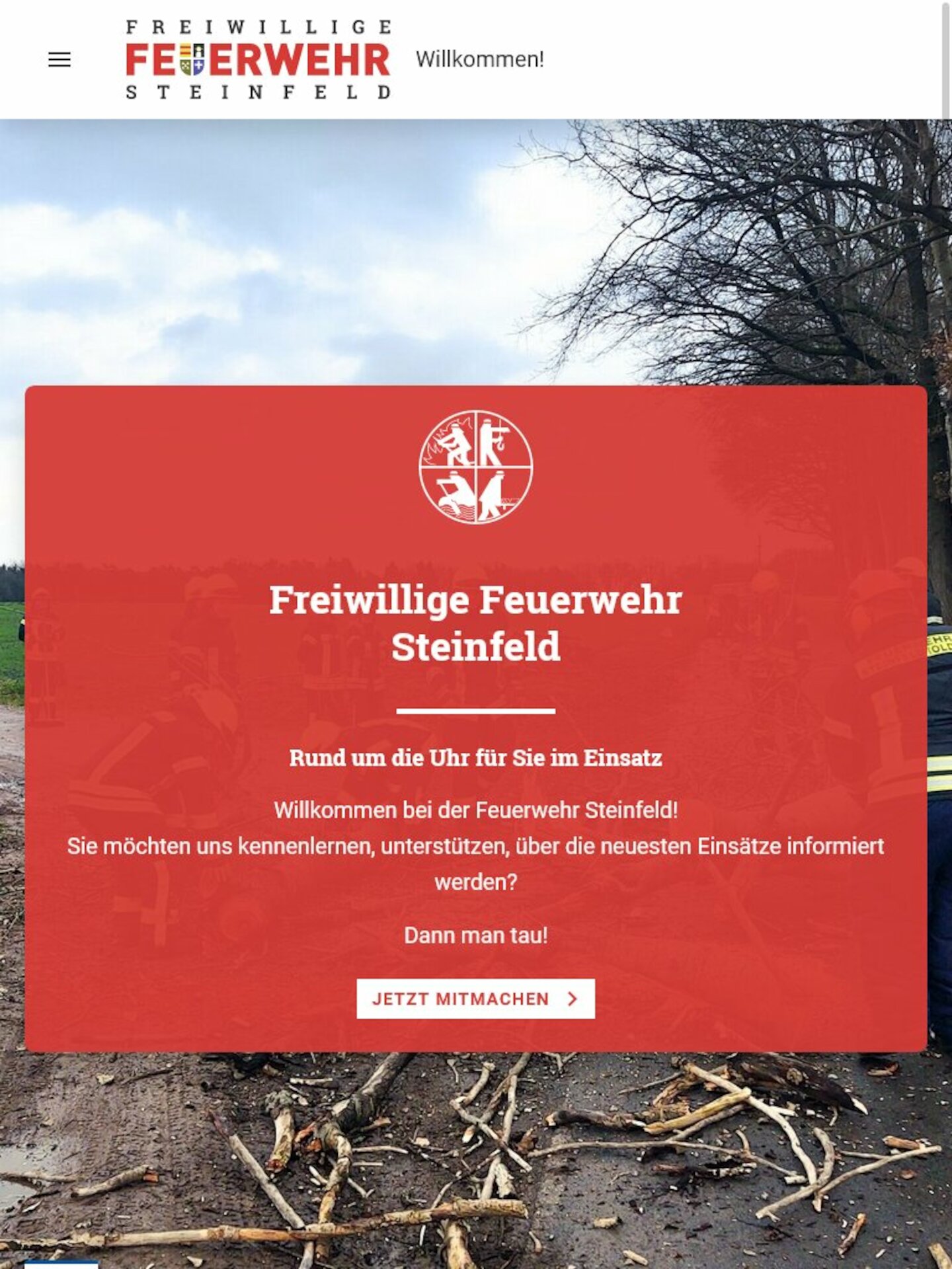 Tablet Screenshot der Website von: Feuerwehr Steinfeld