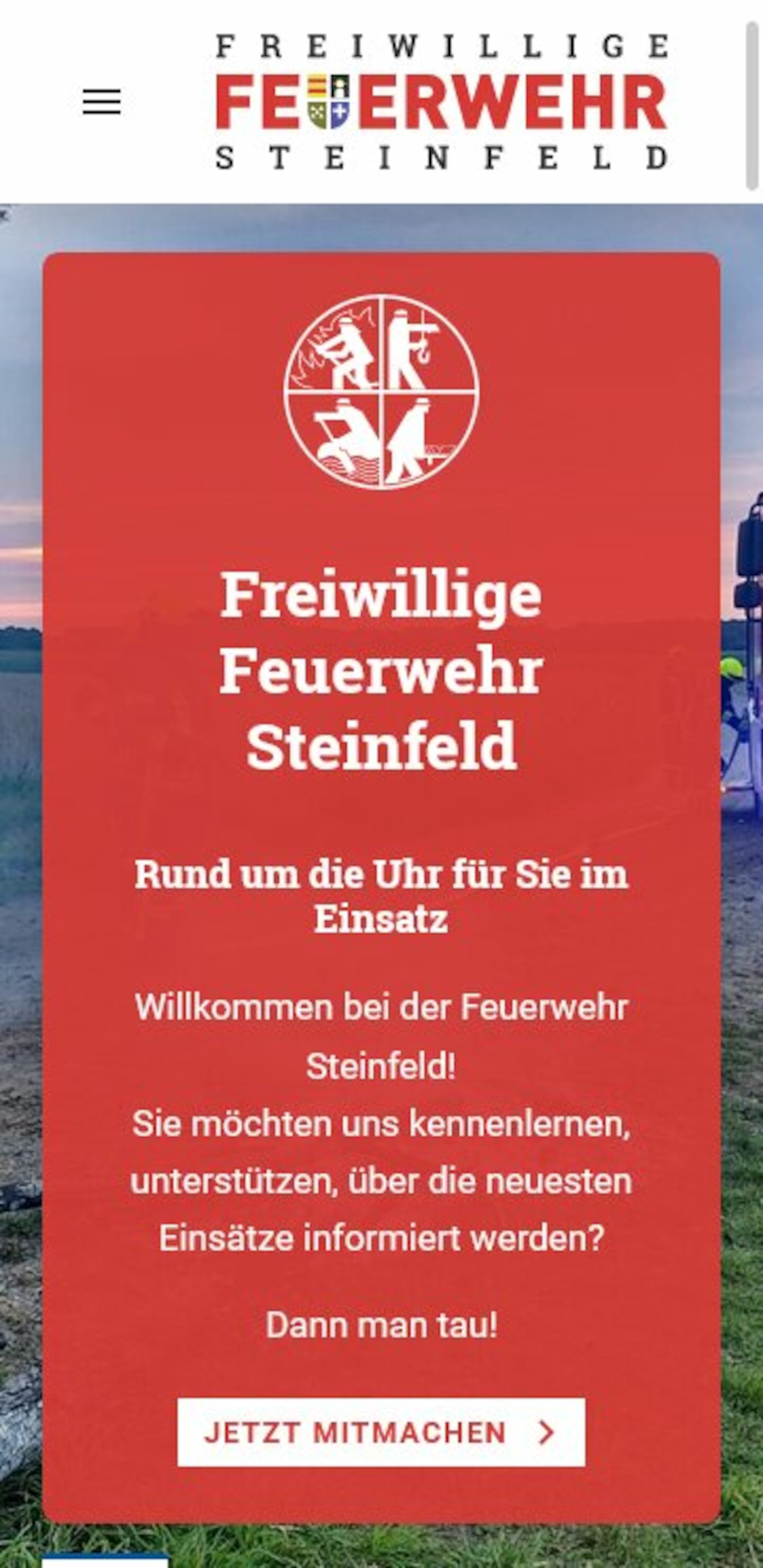 Smartphone Screenshot der Website von: Feuerwehr Steinfeld