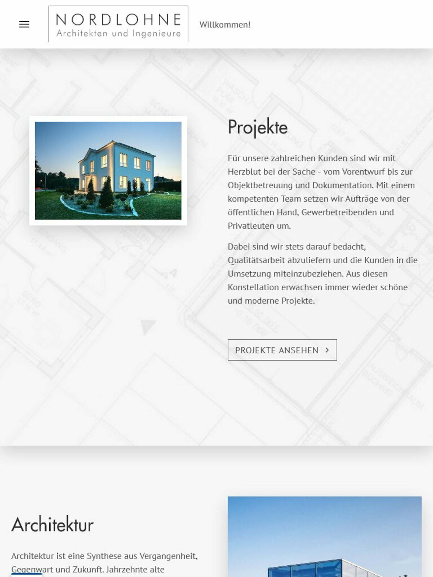 Tablet Screenshot der Website von: Nordlohne Architekten und Ingenieure