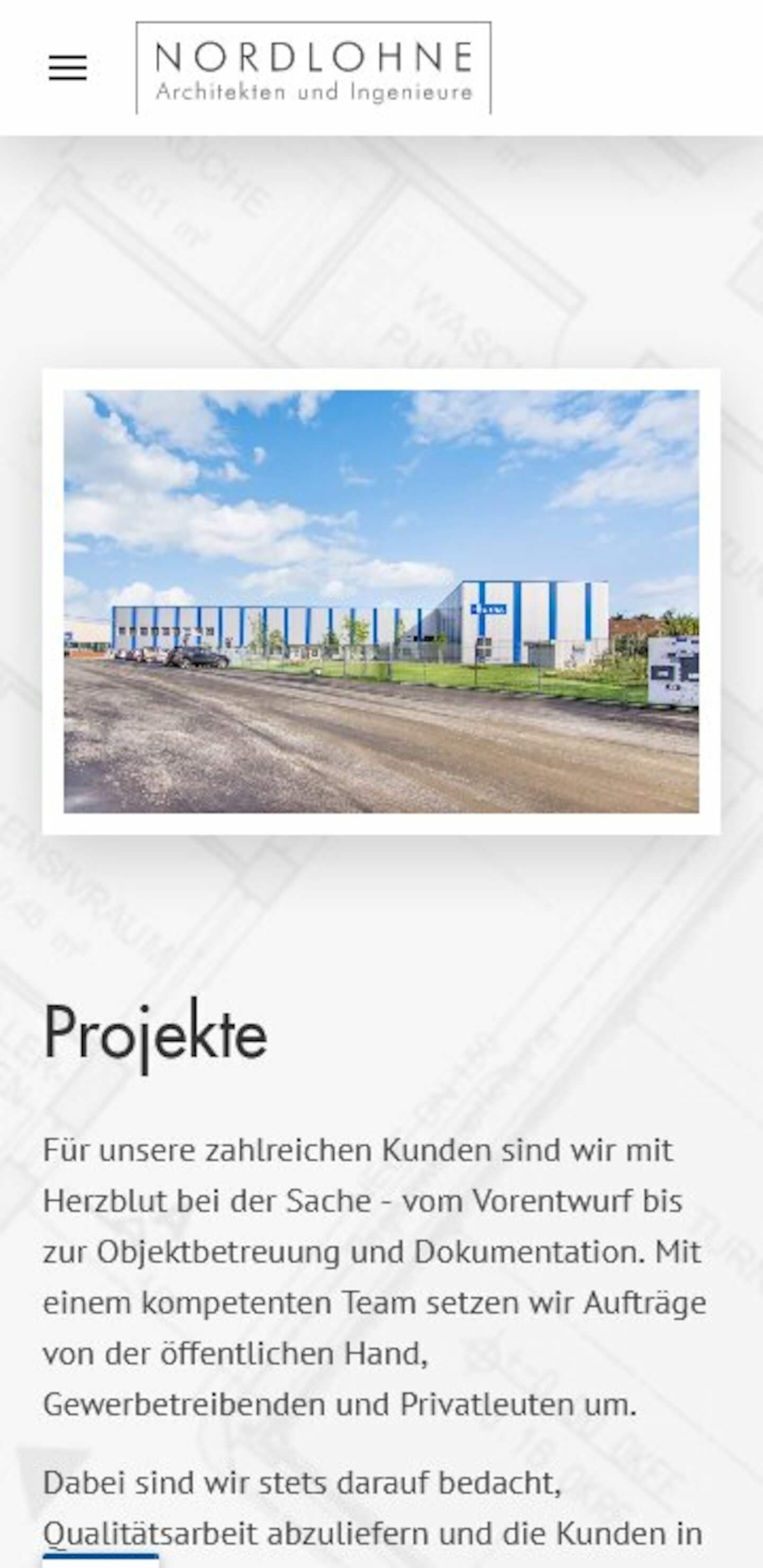 Smartphone Screenshot der Website von: Nordlohne Architekten und Ingenieure