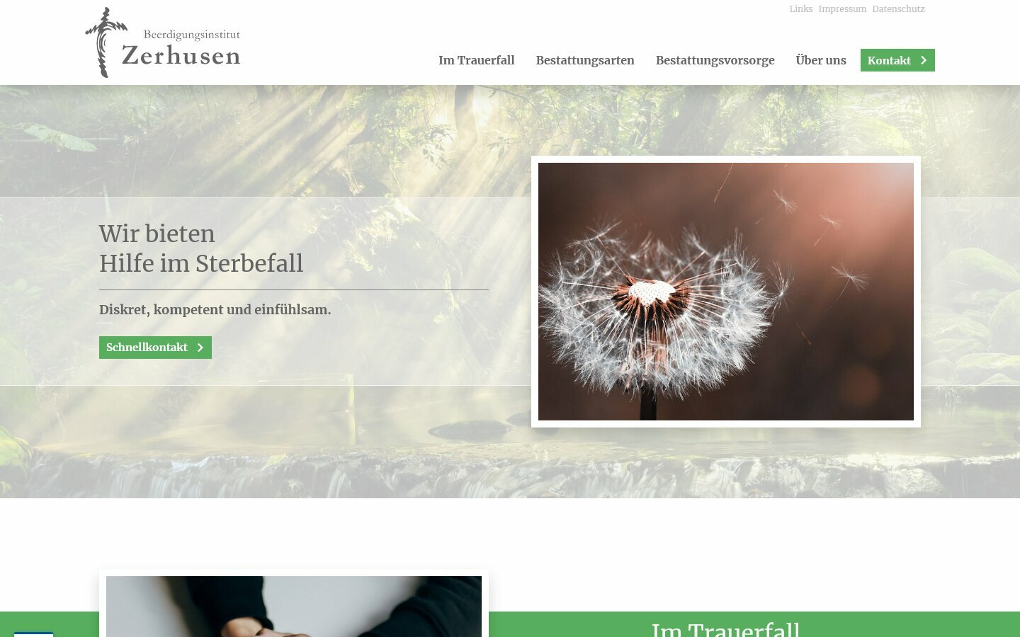 Desktop Screenshot der Website von: Zerhusen Bestattungen
