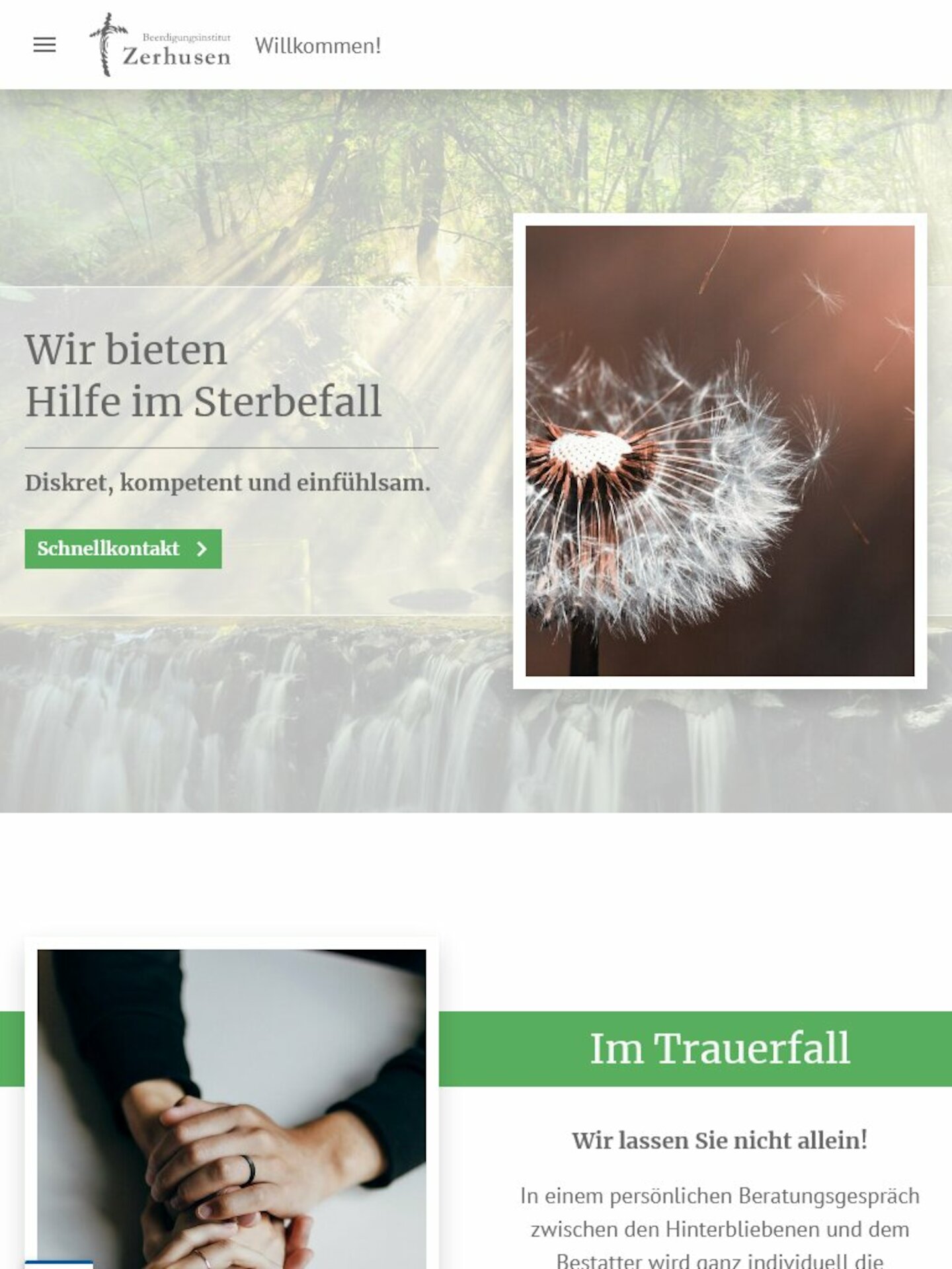Tablet Screenshot der Website von: Zerhusen Bestattungen
