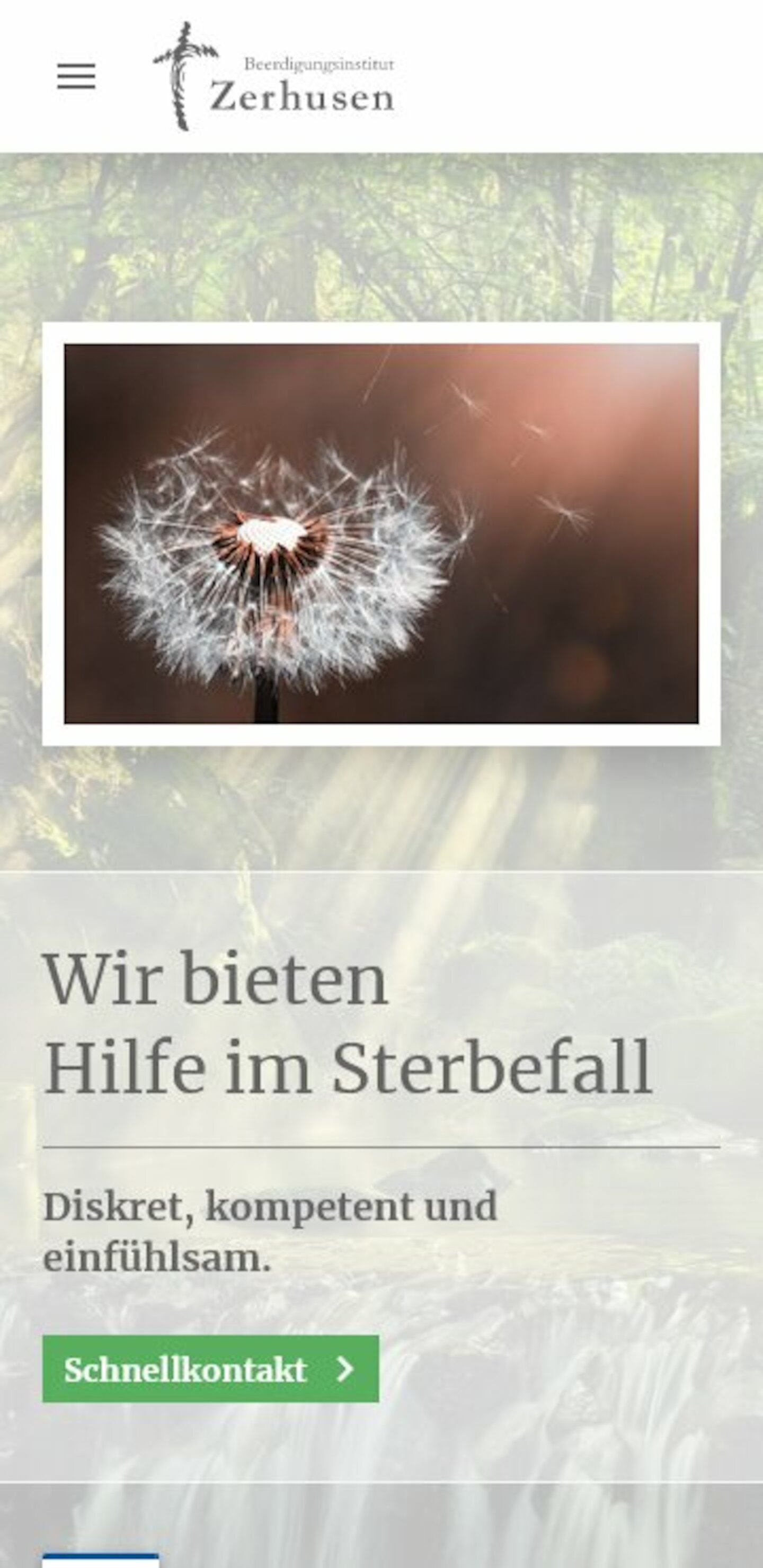 Smartphone Screenshot der Website von: Zerhusen Bestattungen