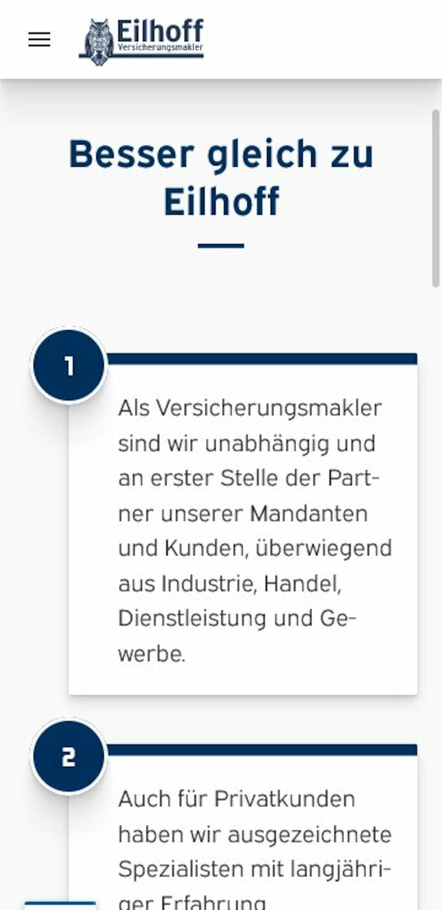 Smartphone Screenshot der Website von: Eilhoff GmbH Versicherungsmakler