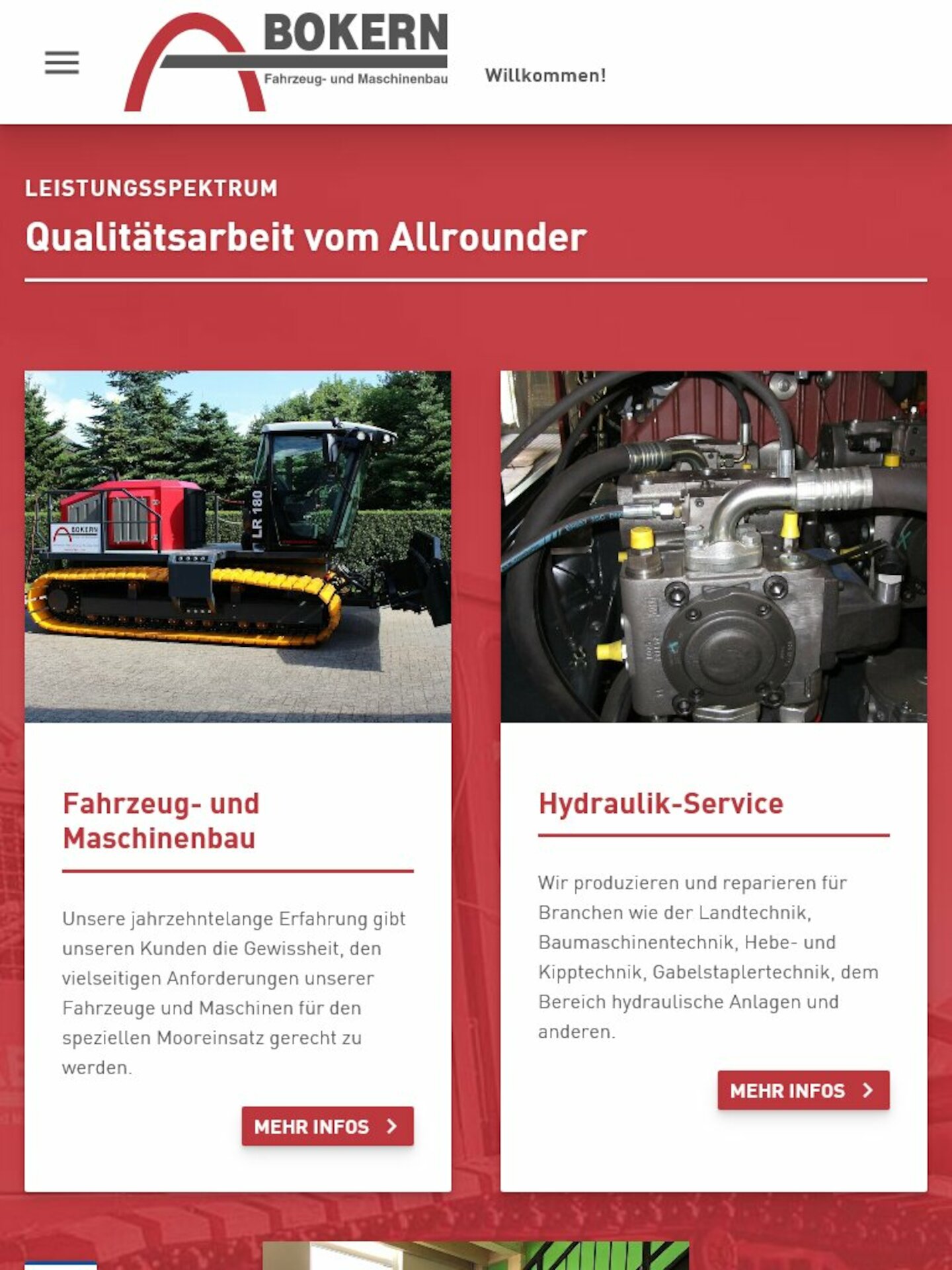 Tablet Screenshot der Website von: Bokern - Fahrzeug- und Maschinenbau