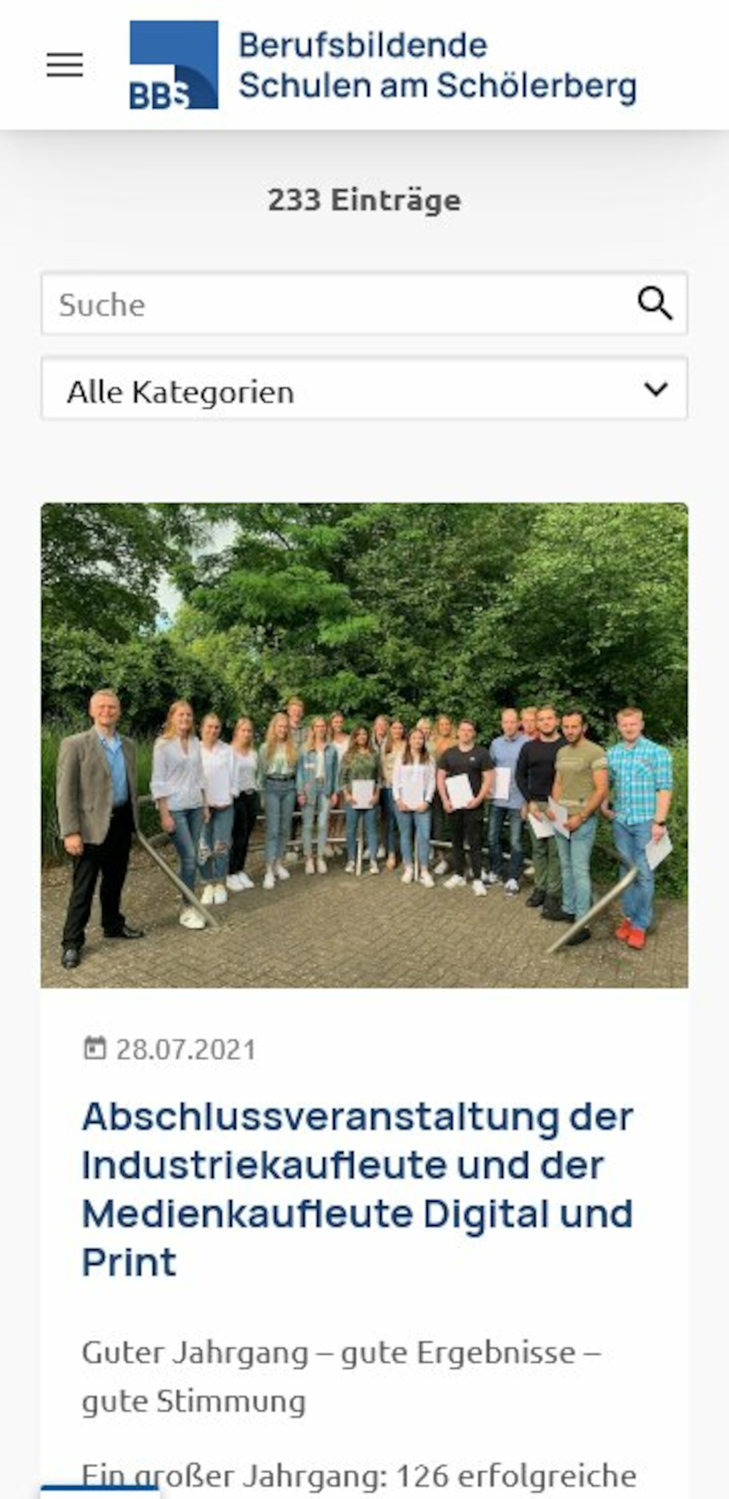 Smartphone Screenshot der Website von: BBS am Schölerberg