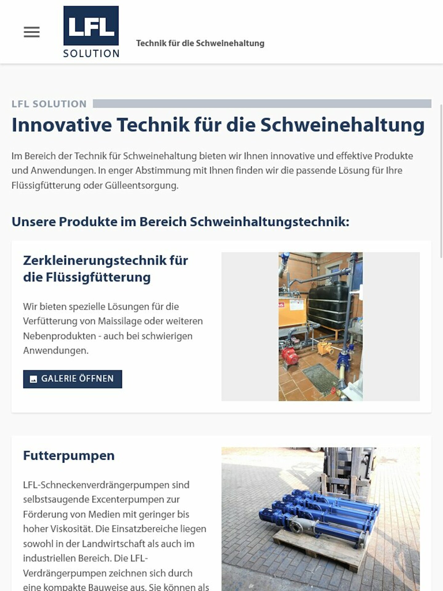 Tablet Screenshot der Website von: LFL Solution