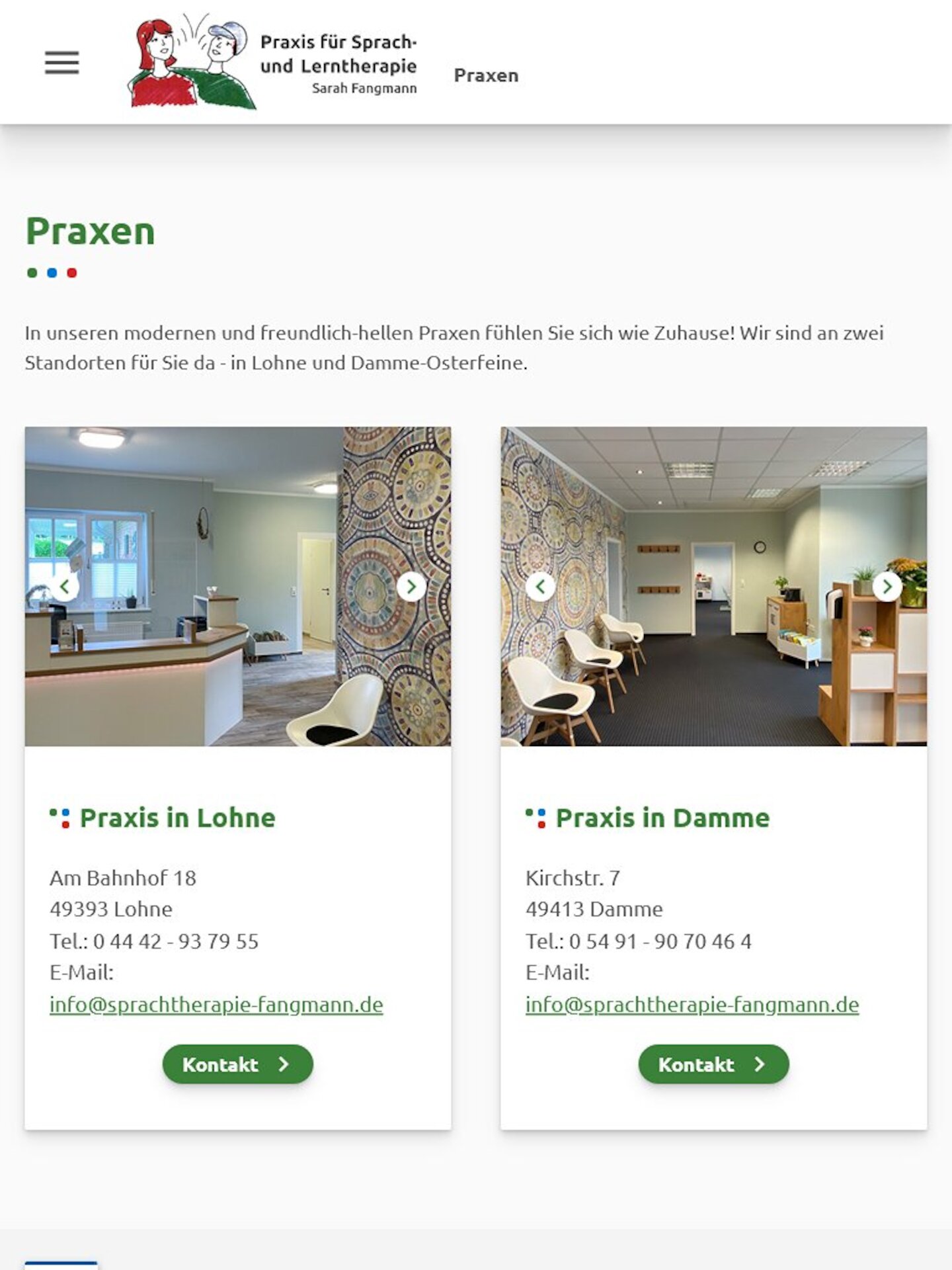 Tablet Screenshot der Website von: Sarah Fangmann