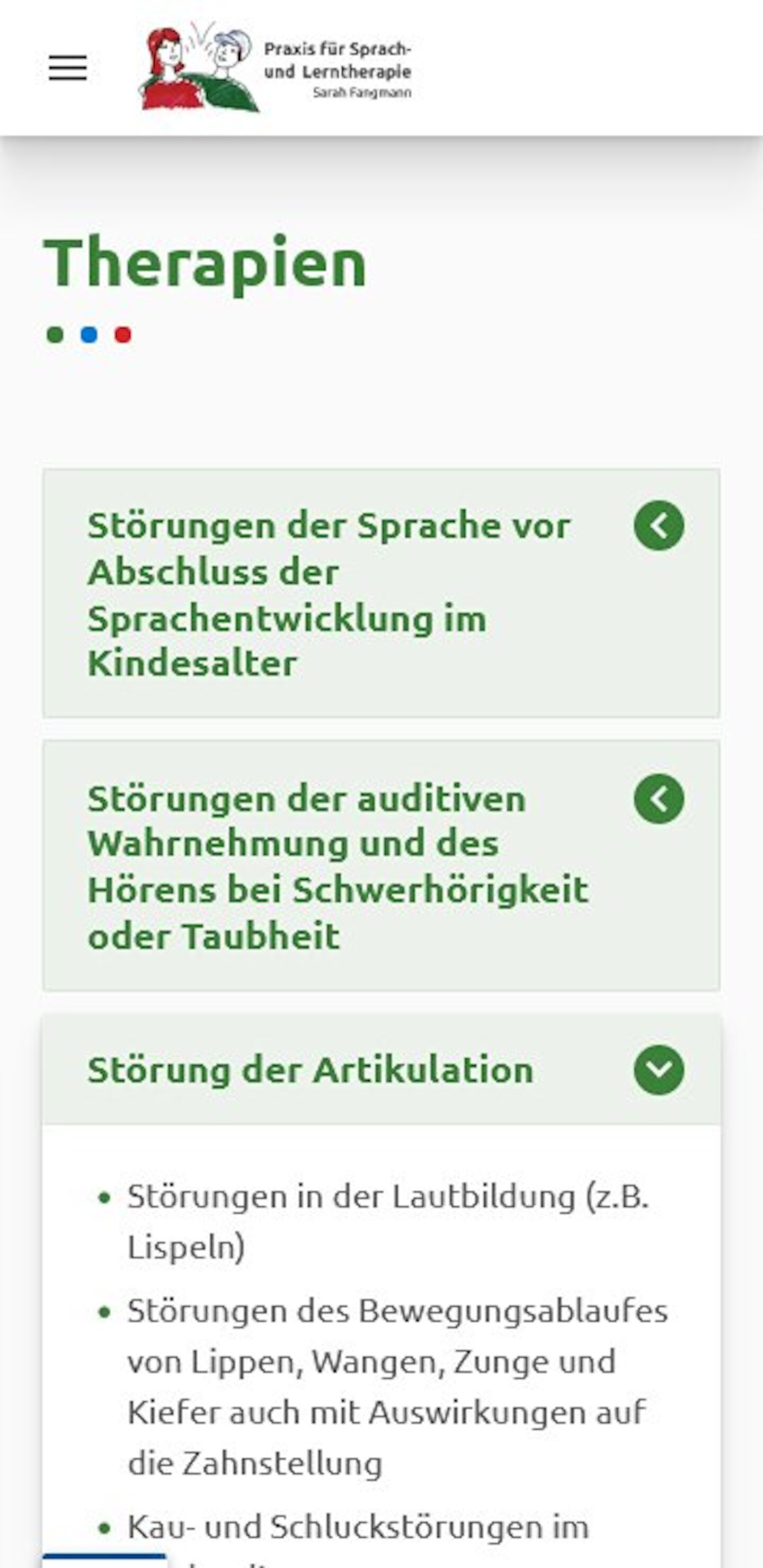 Smartphone Screenshot der Website von: Sarah Fangmann