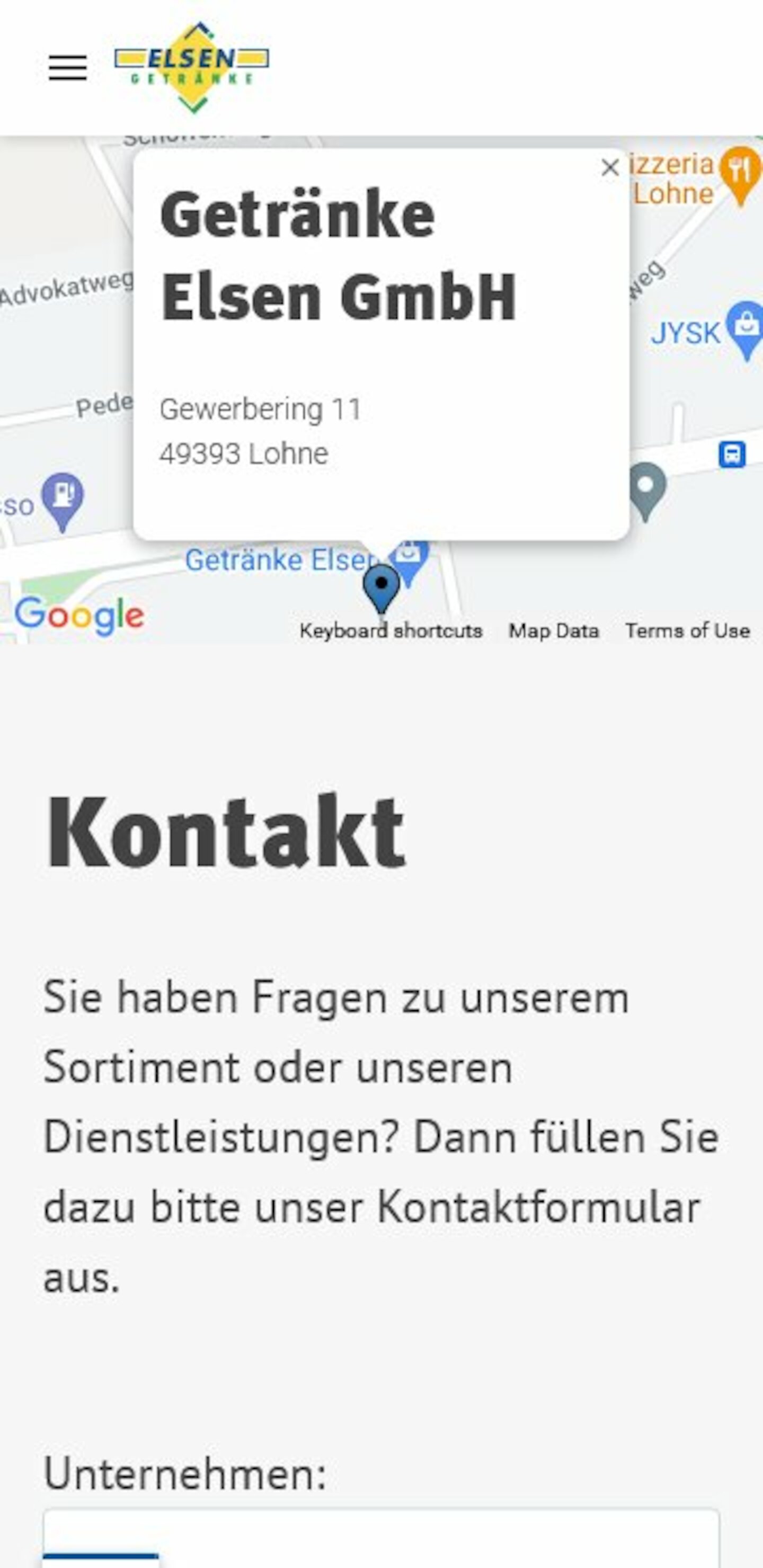Smartphone Screenshot der Website von: Getränke Elsen GmbH