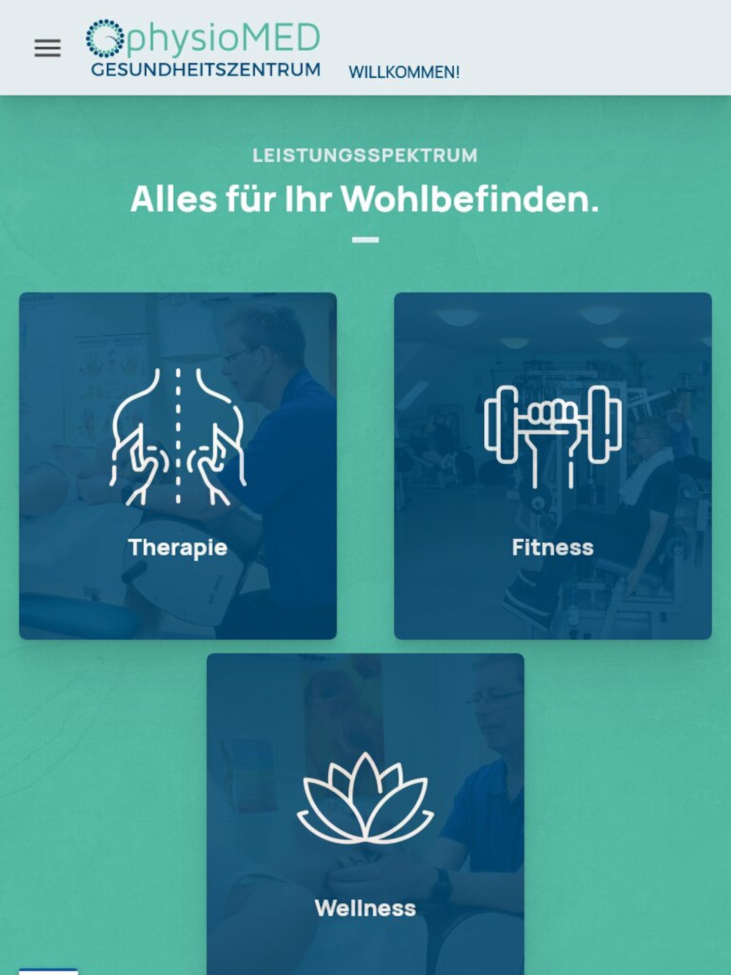 Tablet Screenshot der Website von: physioMED Gesundheitszentrum