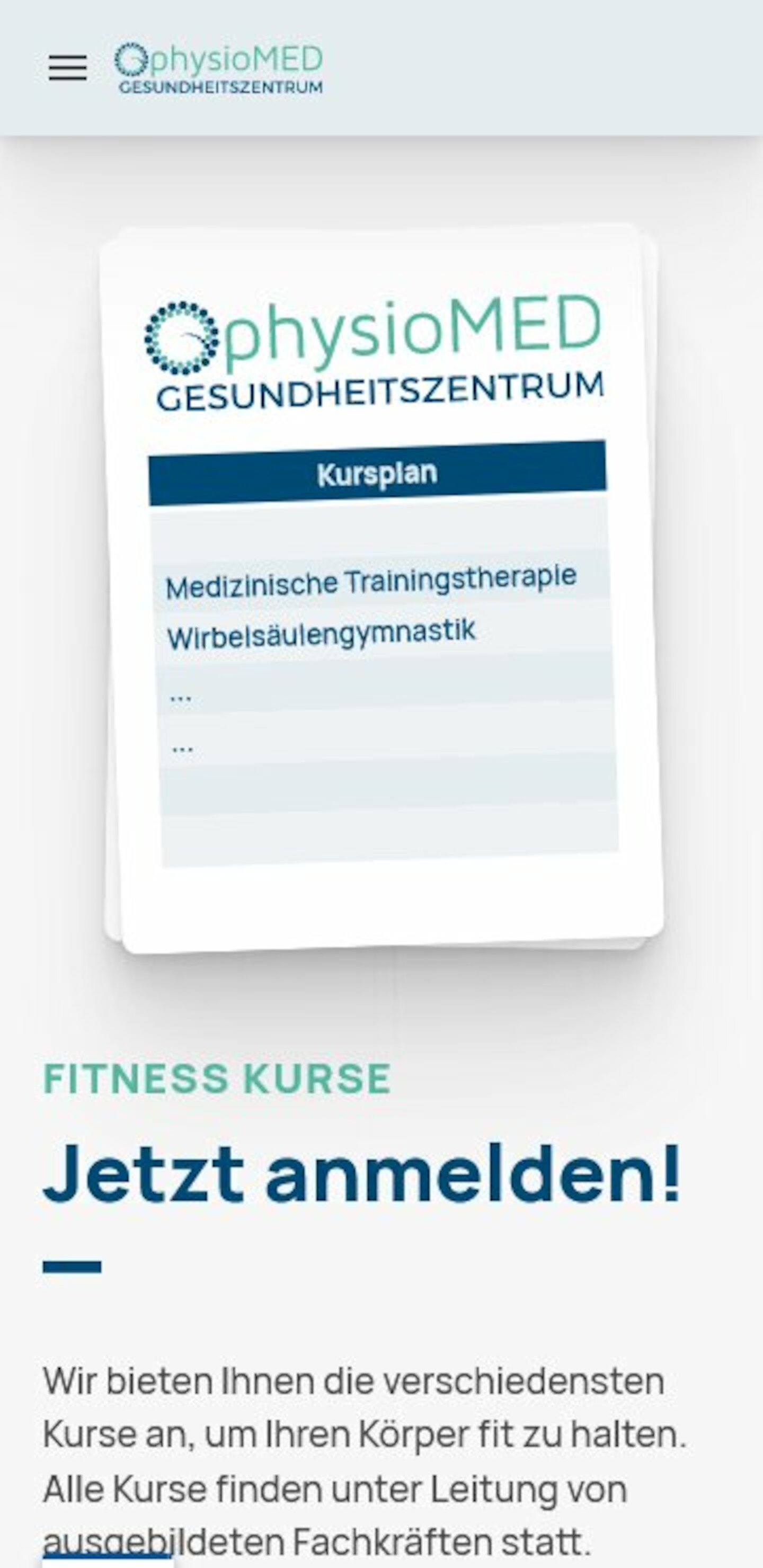 Smartphone Screenshot der Website von: physioMED Gesundheitszentrum
