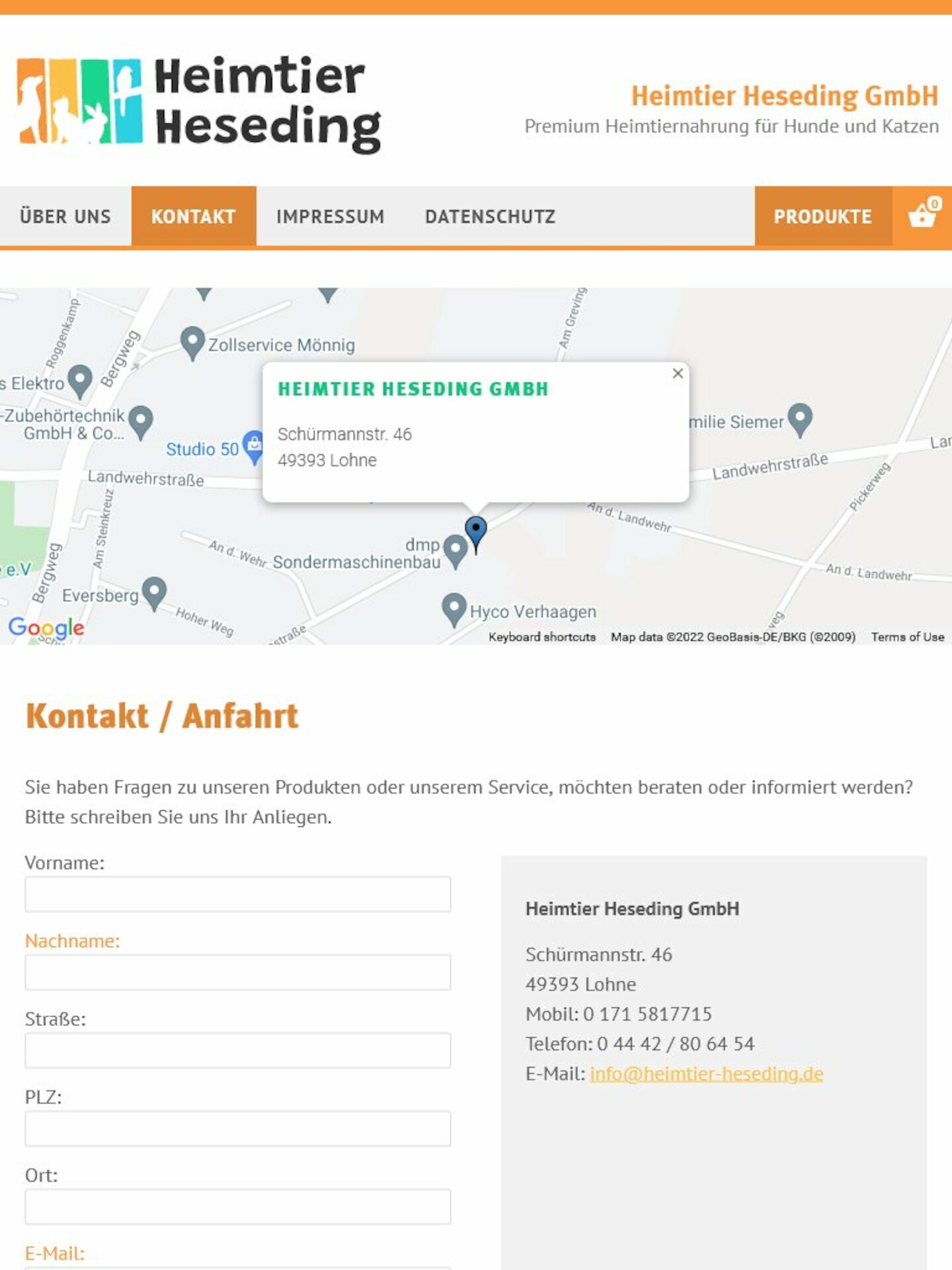 Tablet Screenshot der Website von: Heimtier Heseding