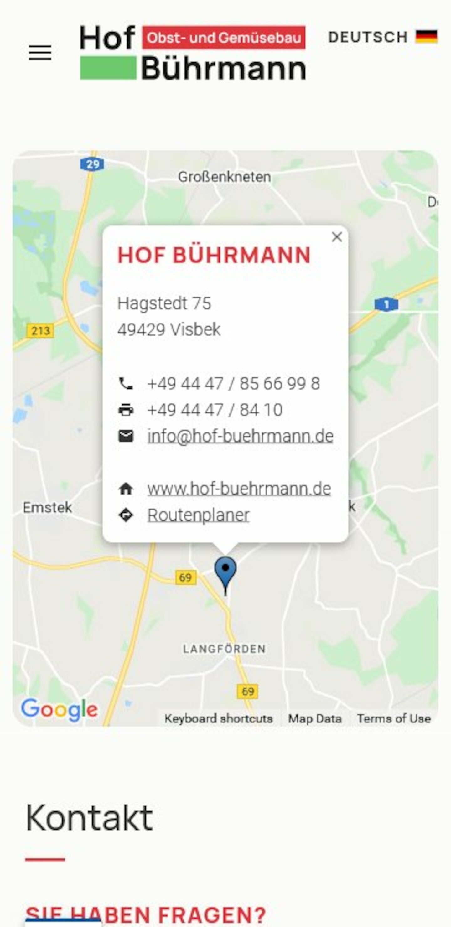 Smartphone Screenshot der Website von: Hof Bührmann