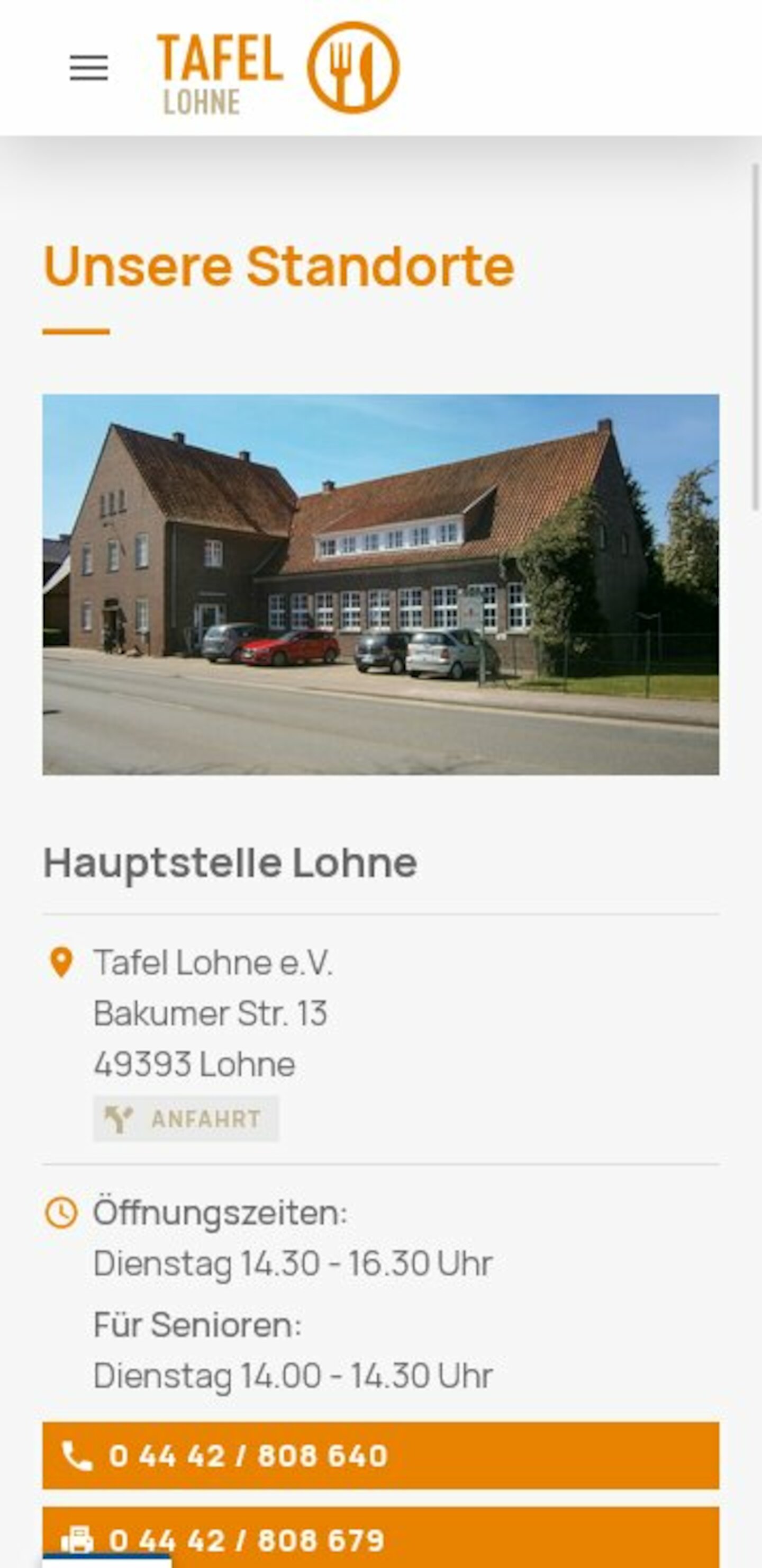 Smartphone Screenshot der Website von: Tafel Lohne e.V.