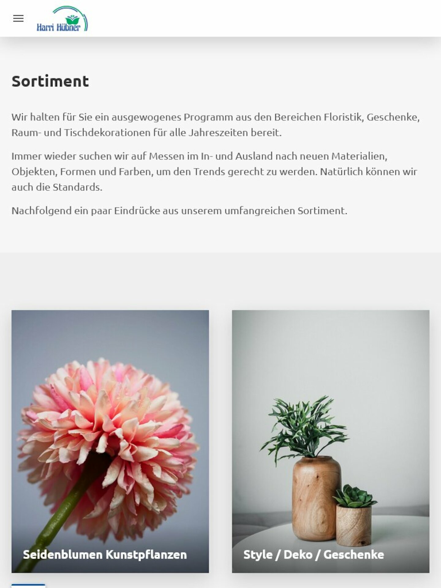 Tablet Screenshot der Website von: Harri Hübner GmbH