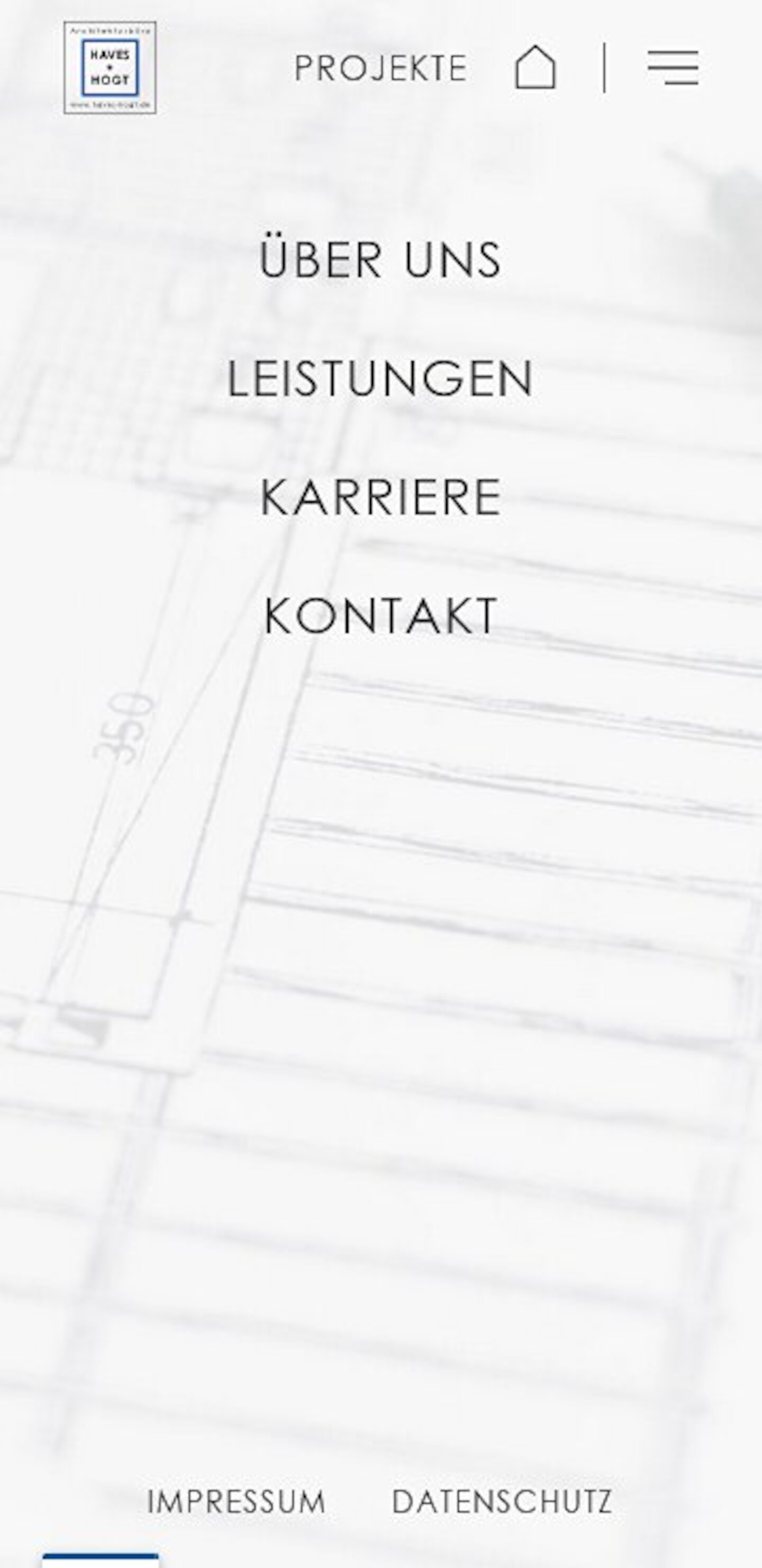 Smartphone Screenshot der Website von: Architekturbüro Haves + Hogt