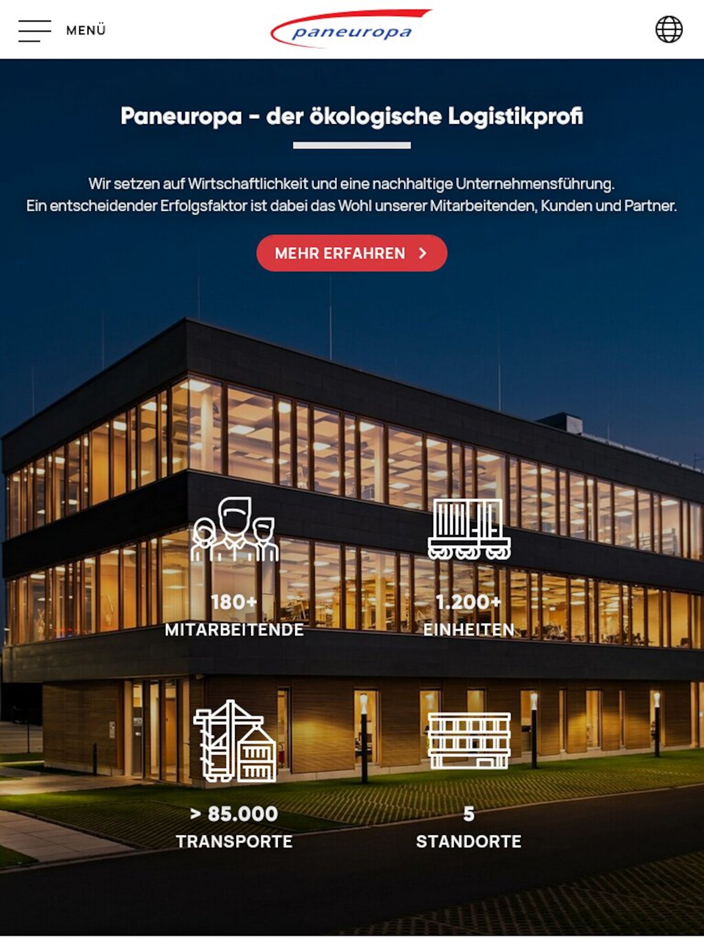 Tablet Screenshot der Website von: Paneuropa