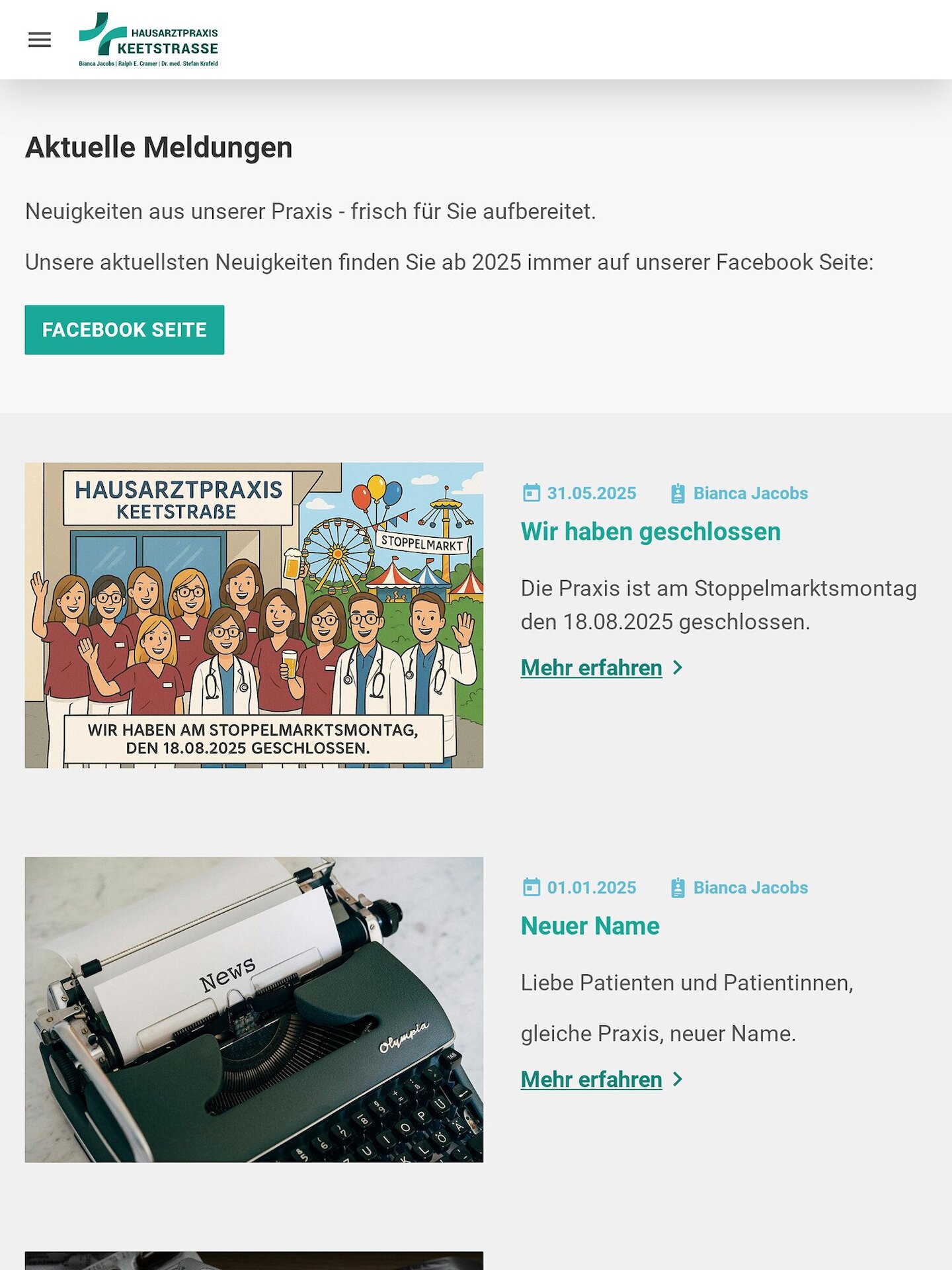 Tablet Screenshot der Website von: Hausarztpraxis Keetstraße
