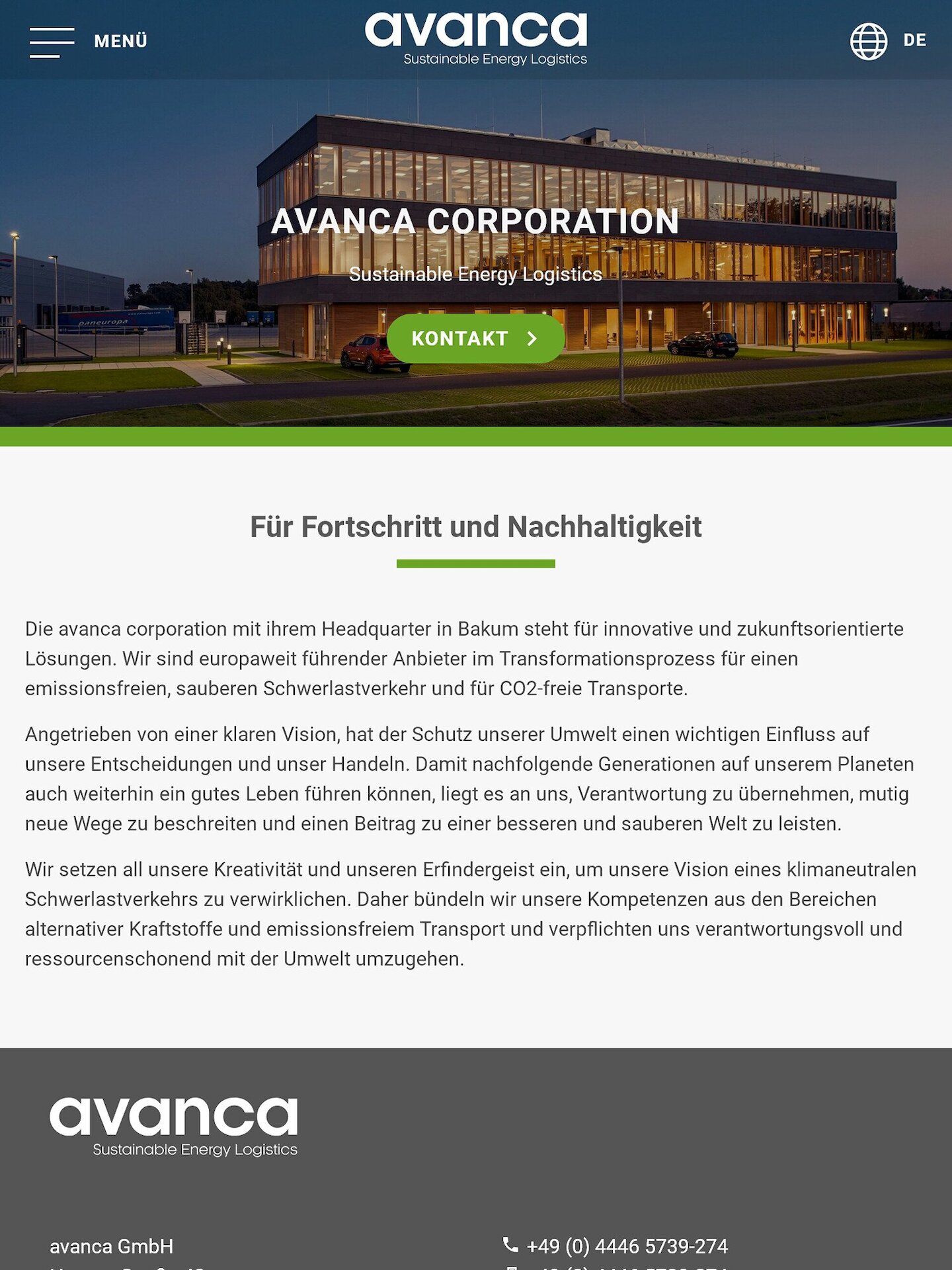 Tablet Screenshot der Website von: Avanca Group