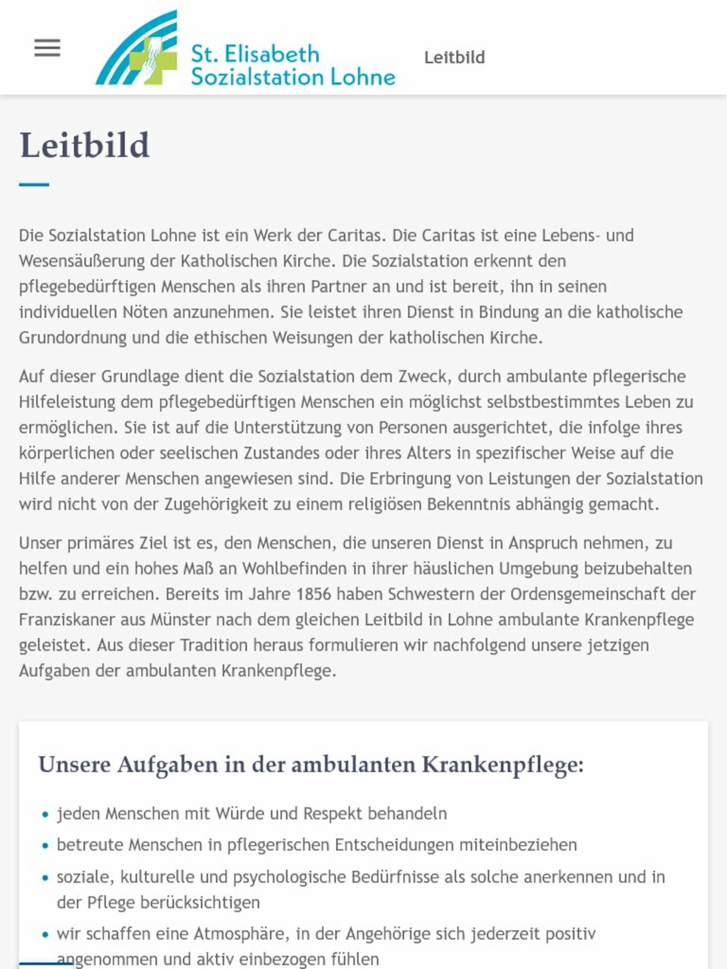 Tablet Screenshot der Website von: Sozialstation Lohne