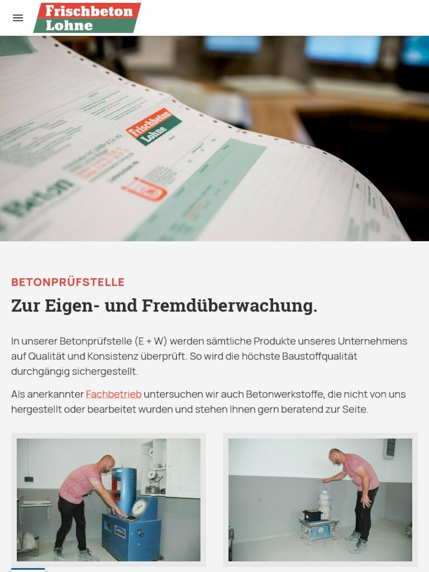 Tablet Screenshot der Website von: Frischbeton Lohne