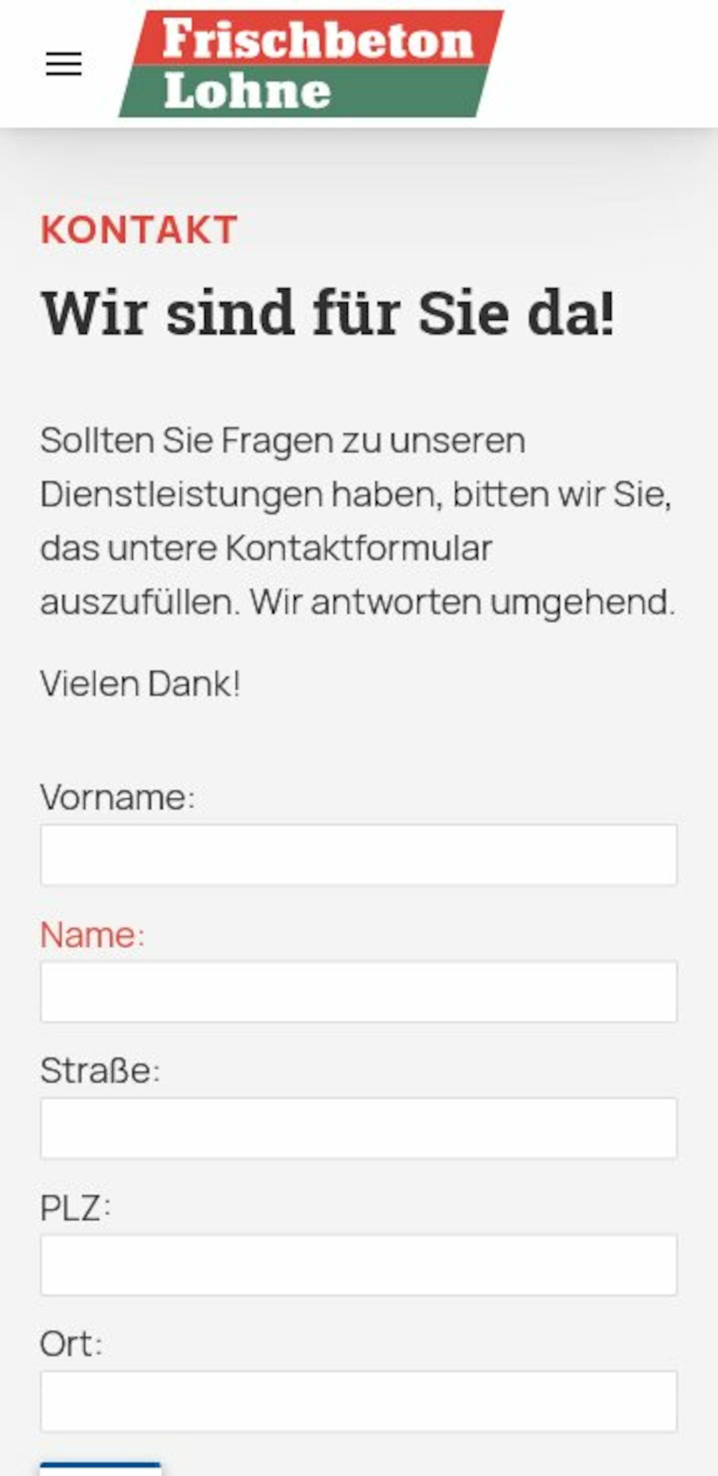 Smartphone Screenshot der Website von: Frischbeton Lohne