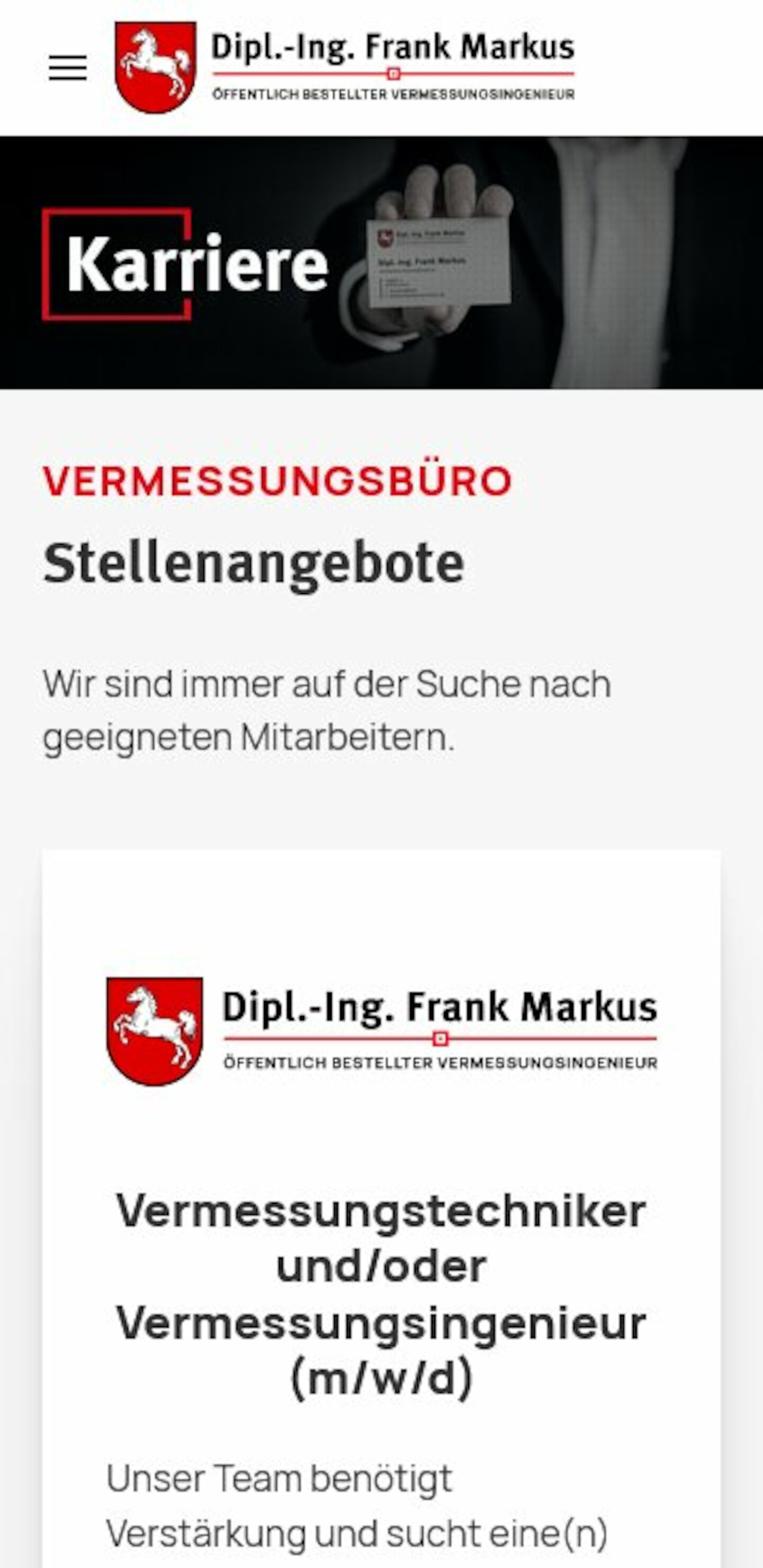 Smartphone Screenshot der Website von: Vermessung Markus