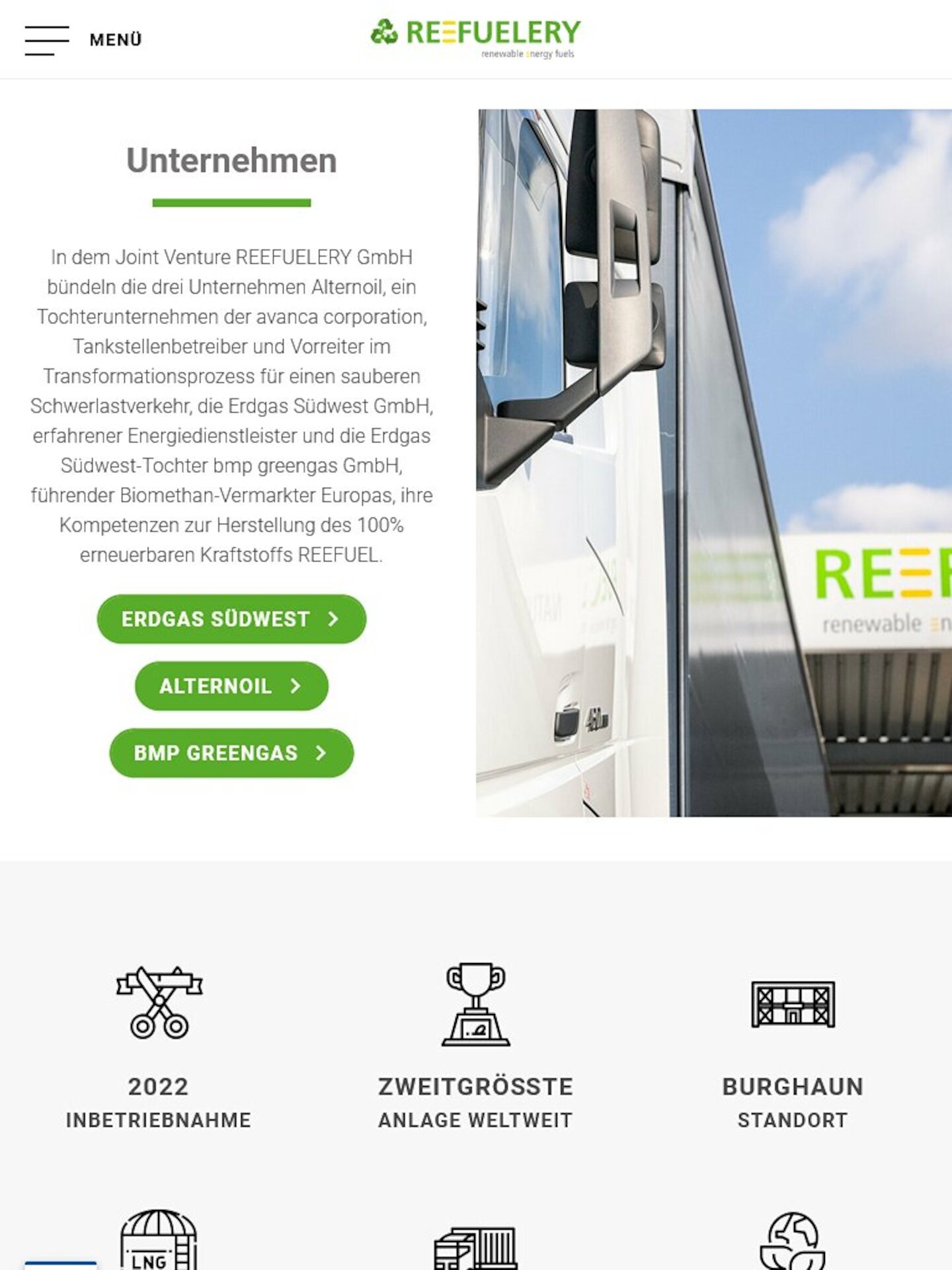Tablet Screenshot der Website von: REEFUELERY