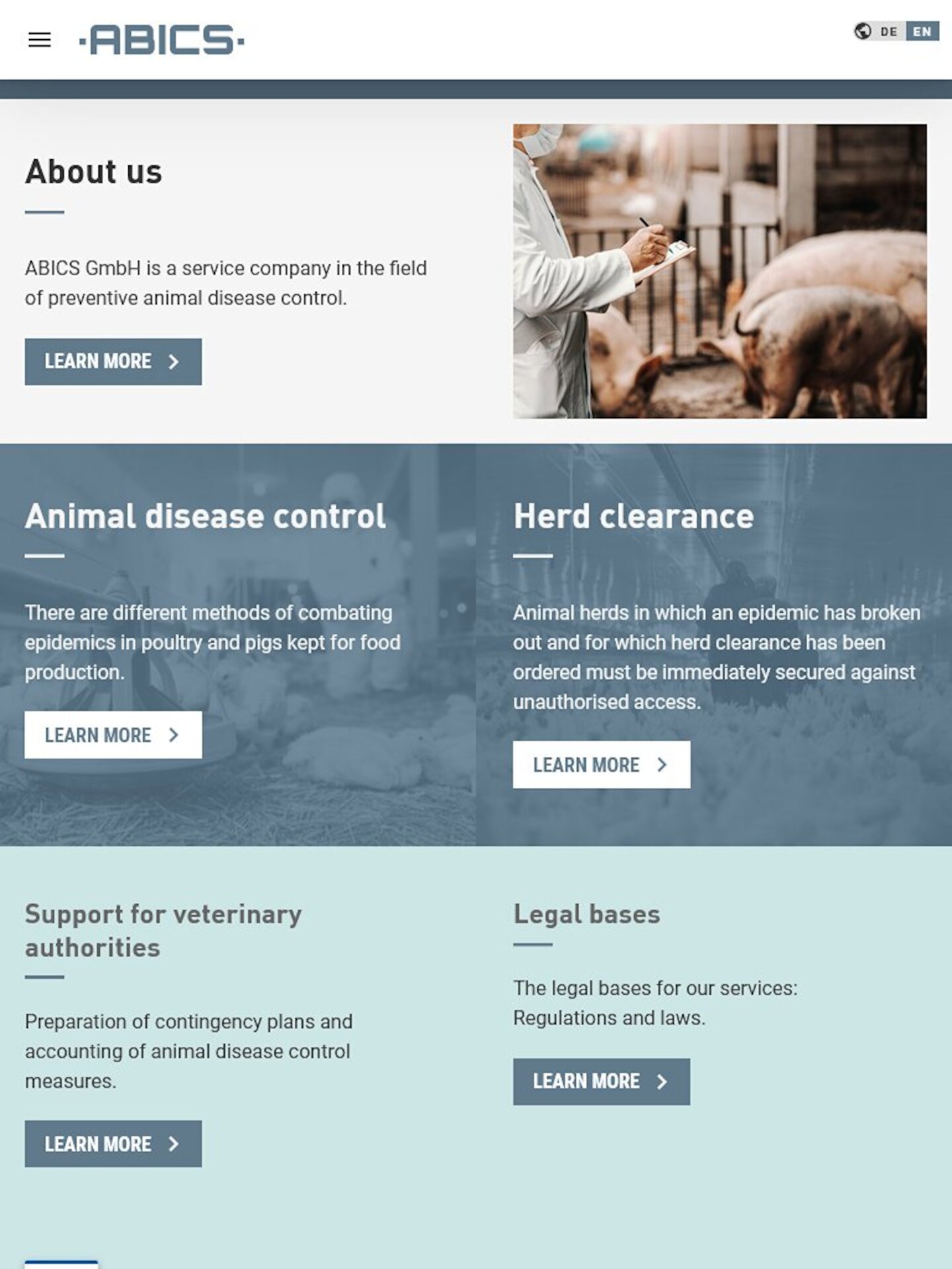 Tablet Screenshot der Website von: ABICS GmbH