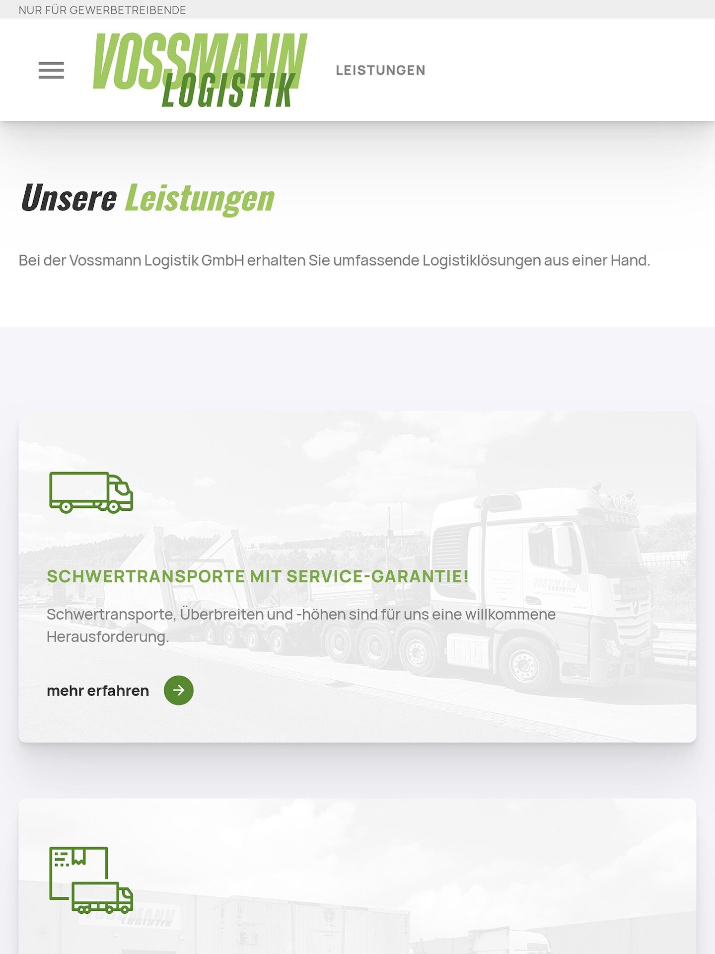 Tablet Screenshot der Website von: Vossmann Logistik