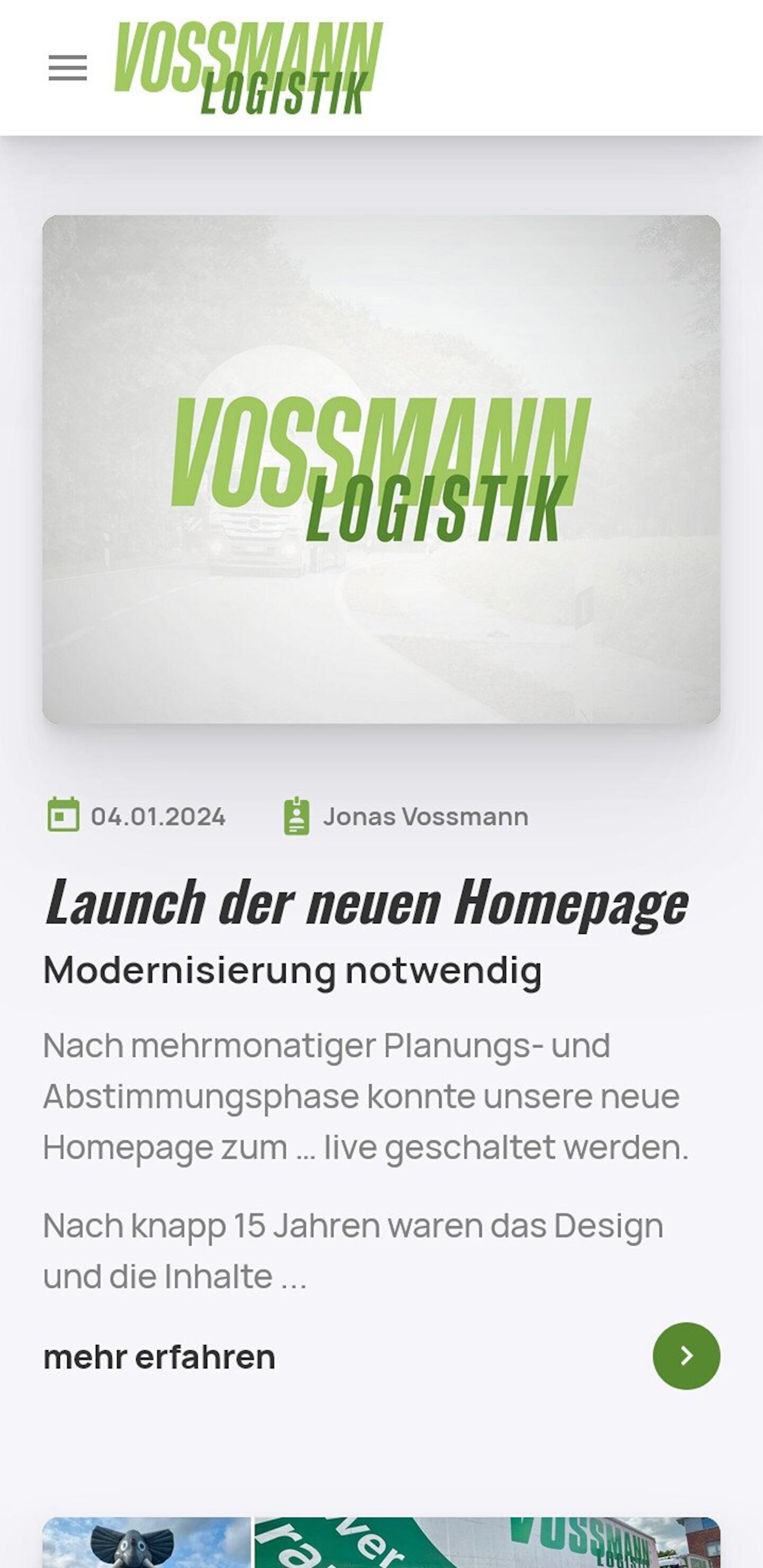 Smartphone Screenshot der Website von: Vossmann Logistik