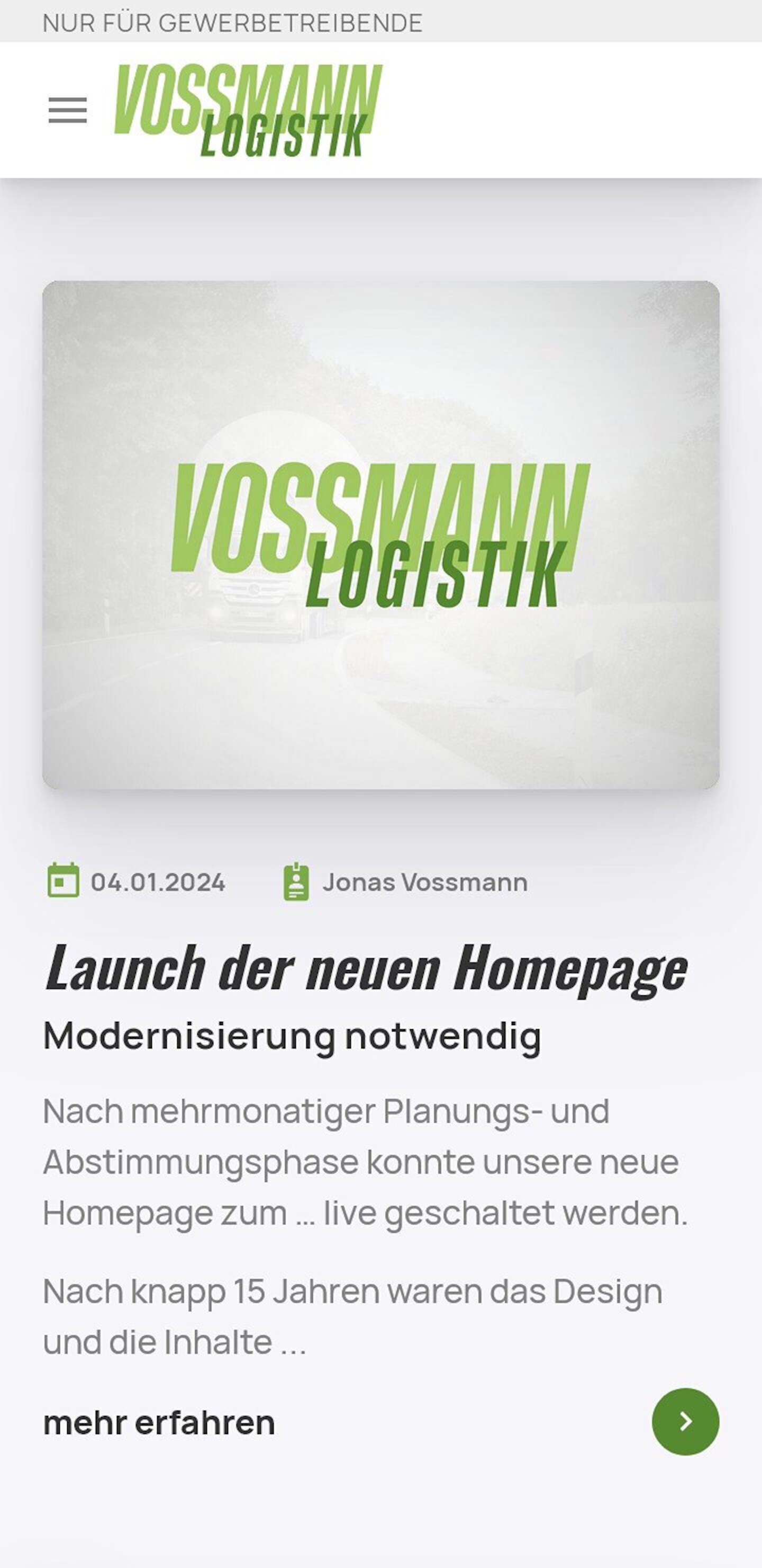 Smartphone Screenshot der Website von: Vossmann Logistik